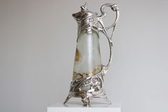 Exquisite French Art Nouveau Decanter / Pitcher by J. Barian Silver Glass 1900