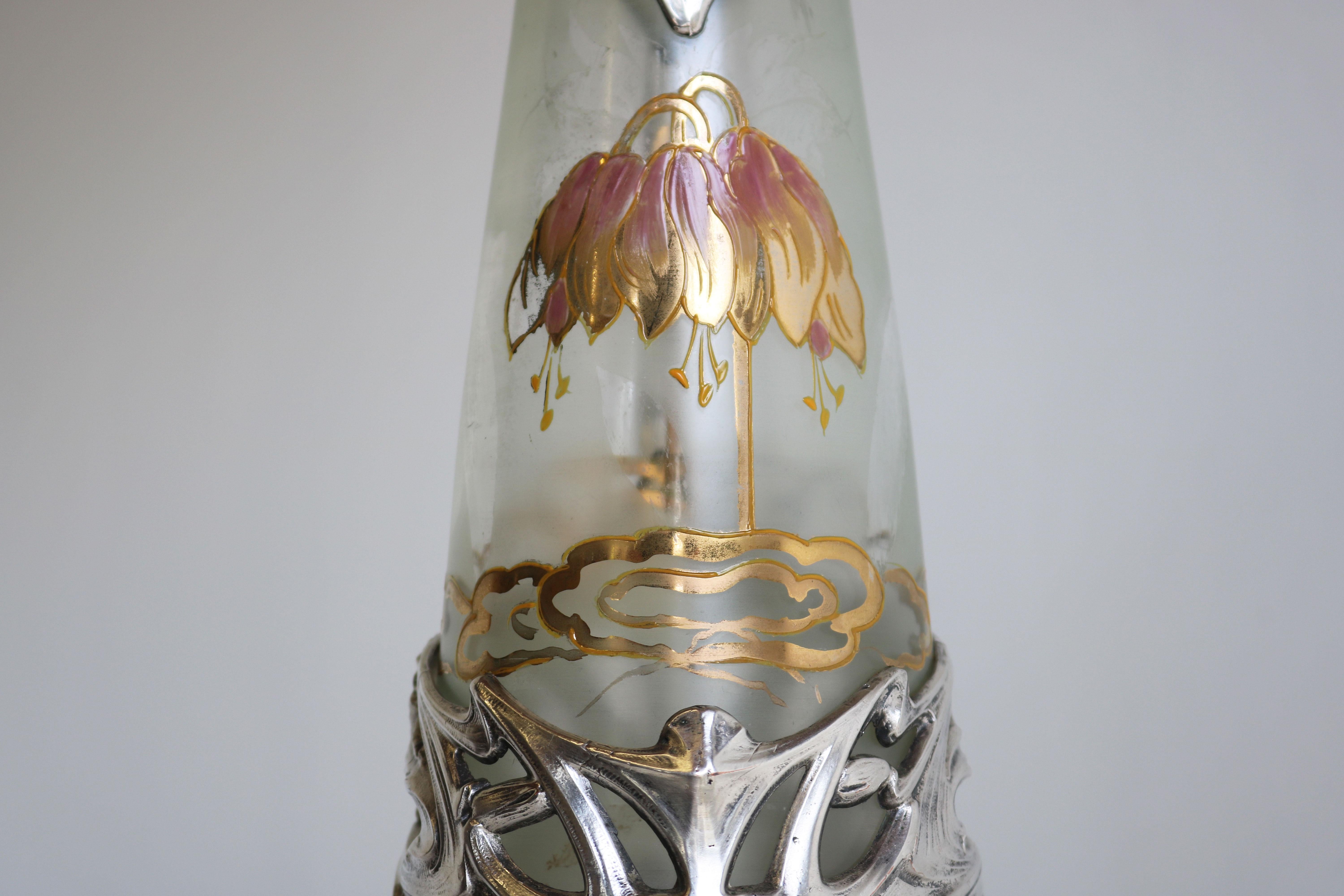 Français Magnifique carafe / pichet Art Nouveau français par J. Barian Silver Glass 1900 en vente