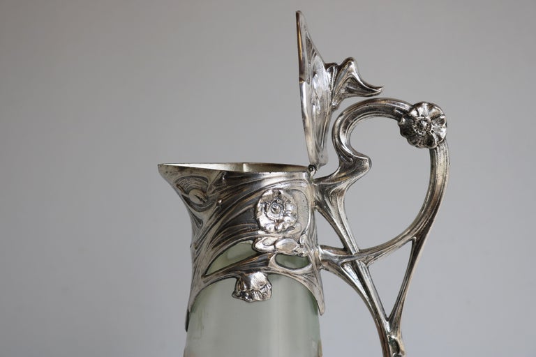 Exquisite French Art Nouveau Decanter / Pitcher by J. Barian Silver Glass 1900 For Sale 3
