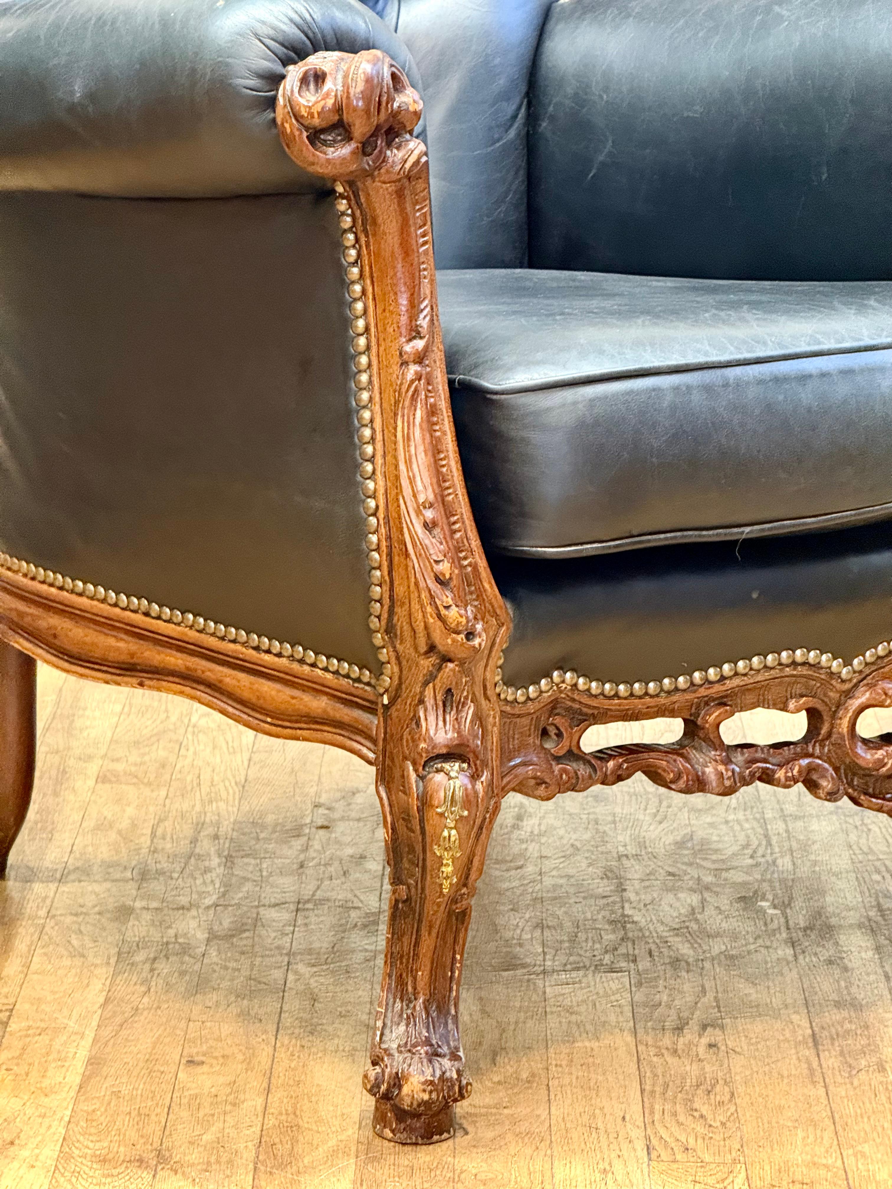 Exquisite French Baroque Style Leather Armchair – A Timeless Masterpiece For Sale 4