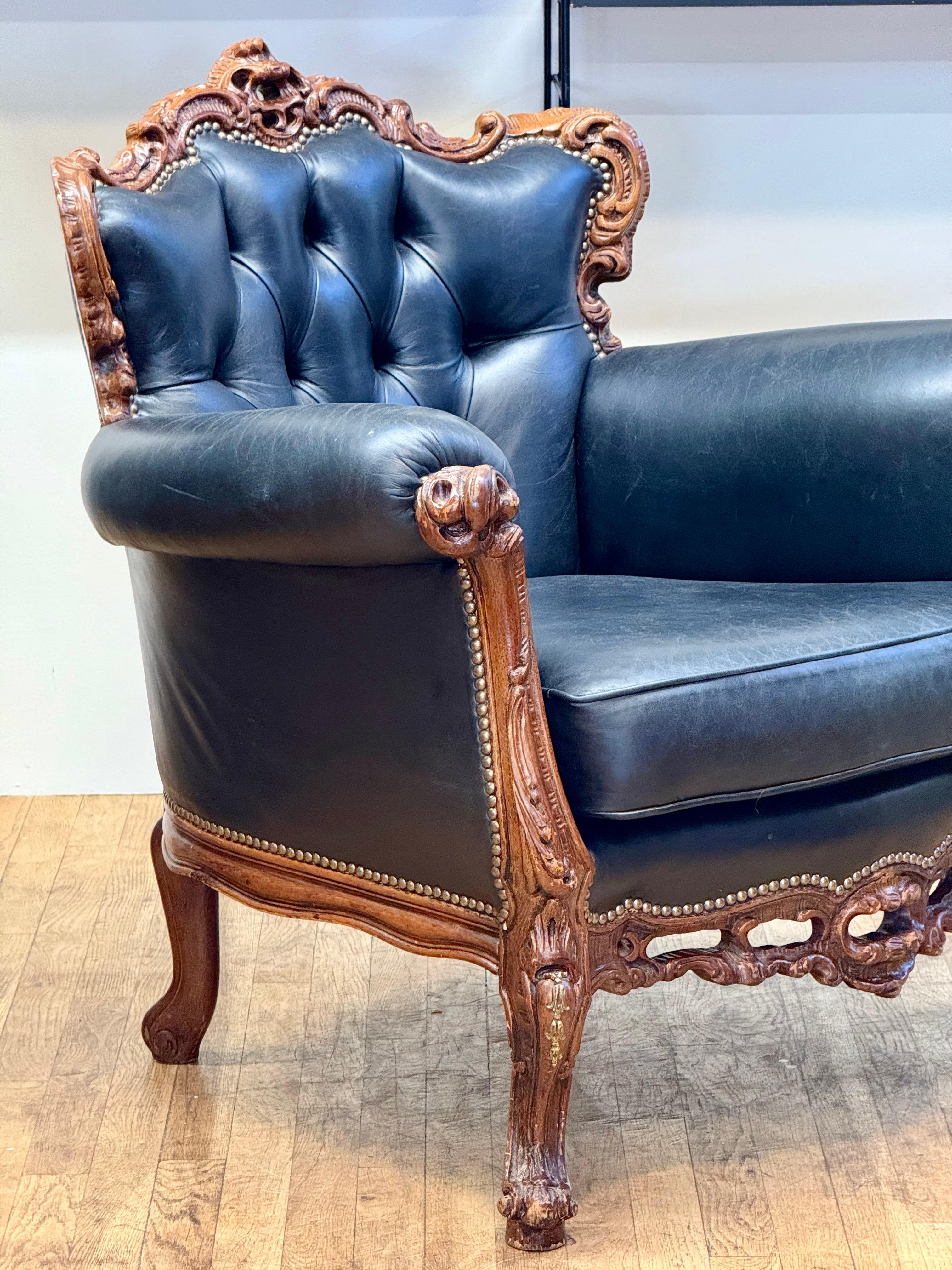 Exquisite French Baroque Style Leather Armchair – A Timeless Masterpiece For Sale 5