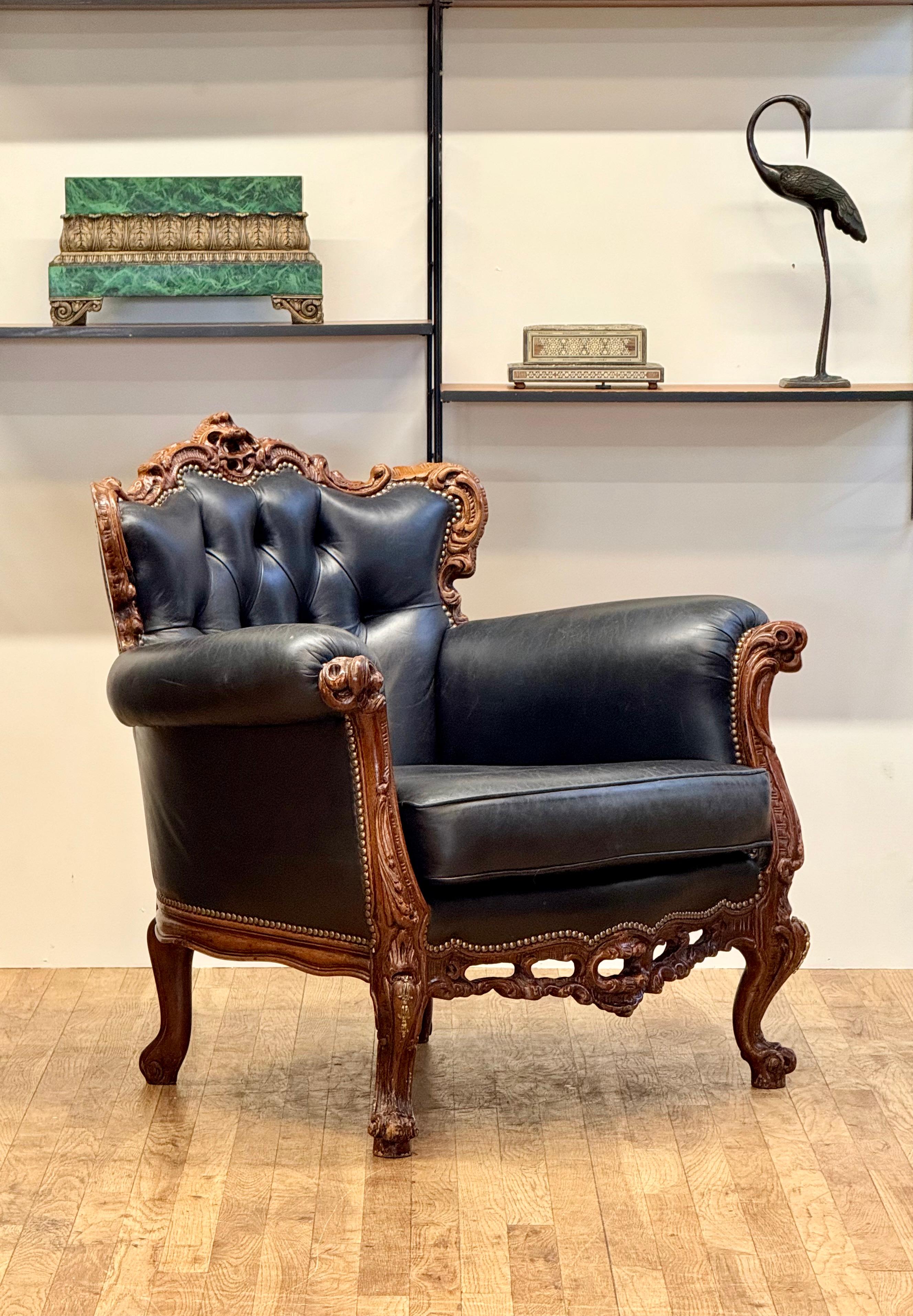Exquisite French Baroque Style Leather Armchair – A Timeless Masterpiece For Sale 6