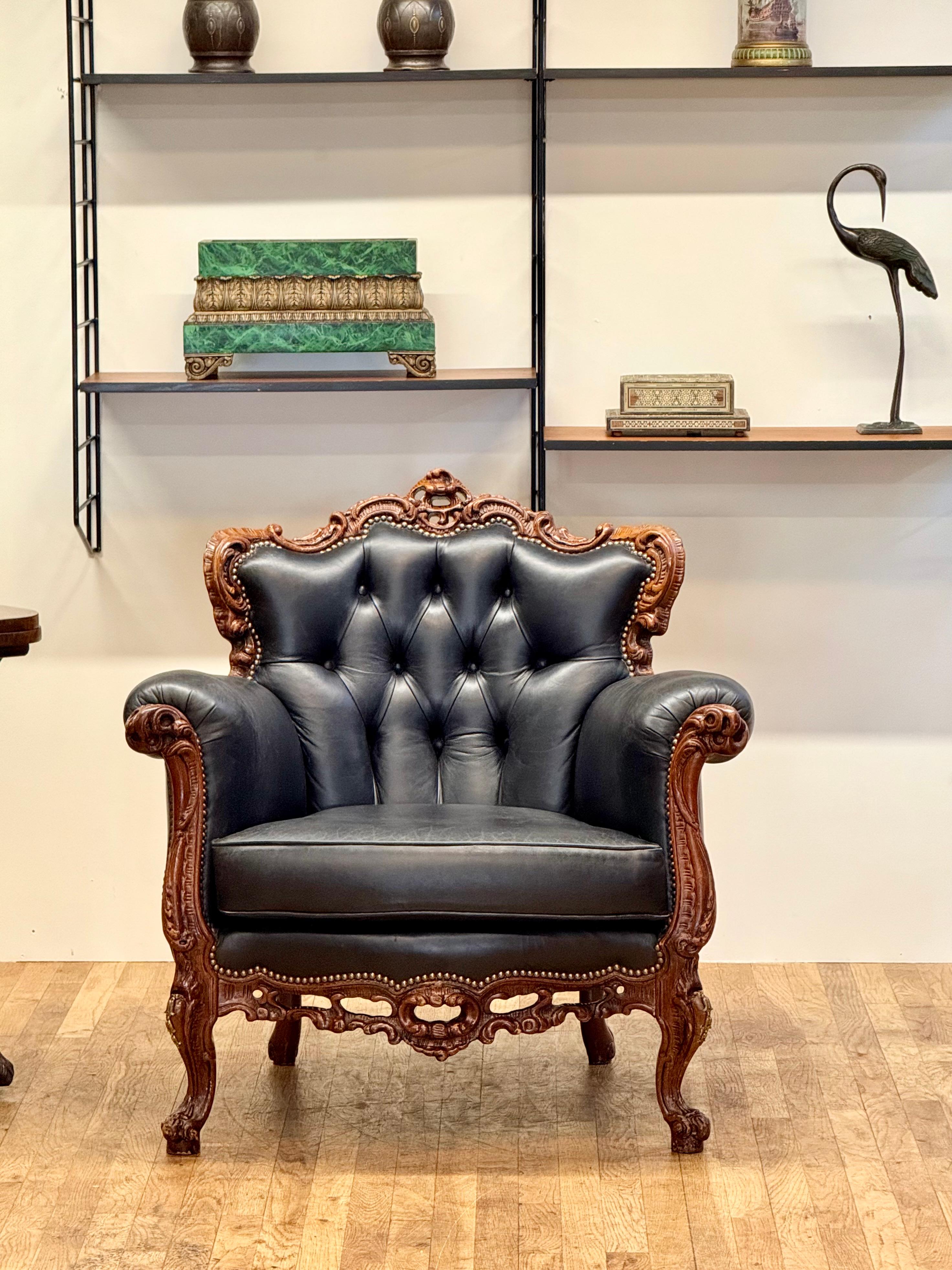 Exquisite French Baroque Style Leather Armchair – A Timeless Masterpiece For Sale 7