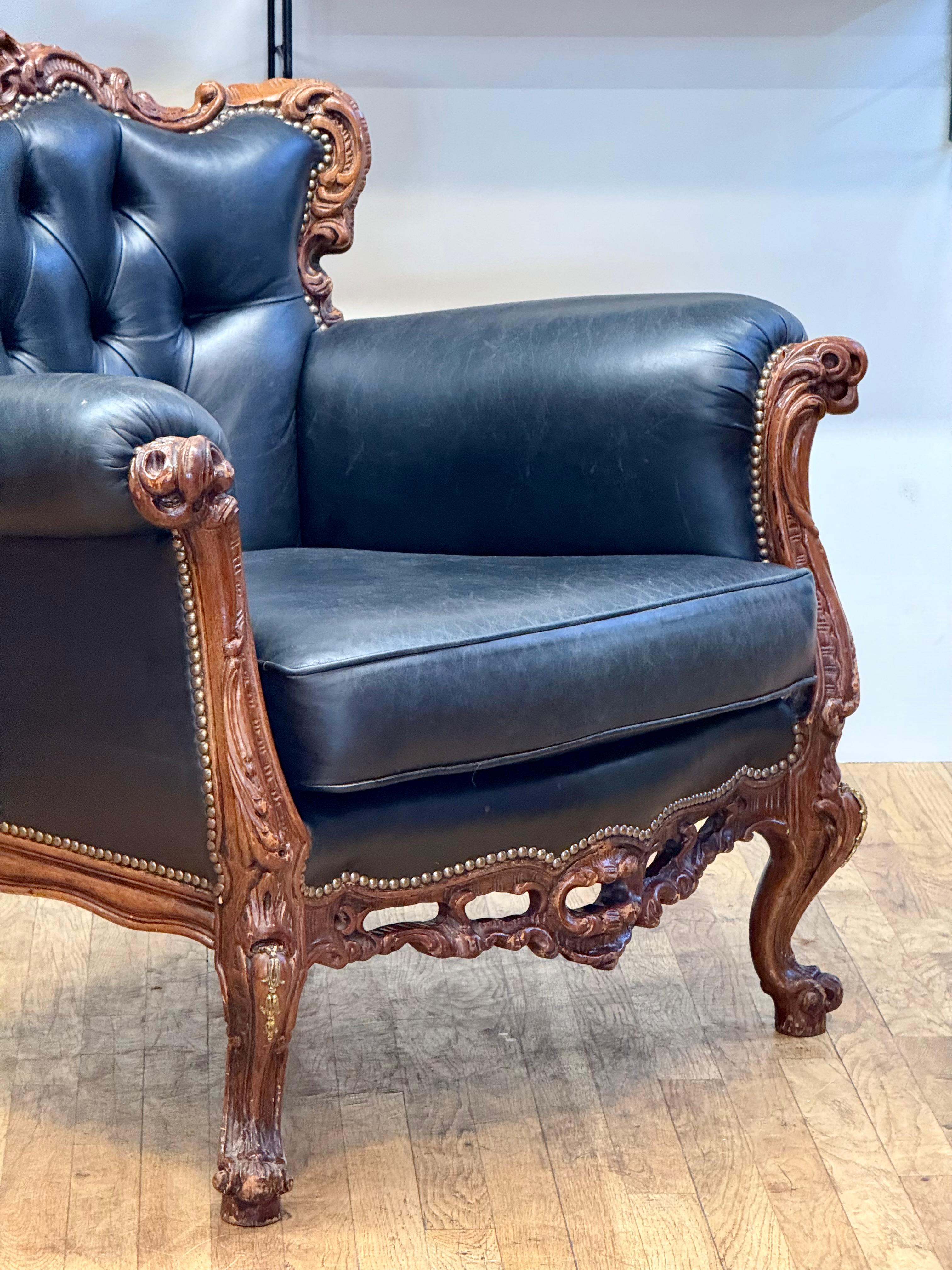 Exquisite French Baroque Style Leather Armchair – A Timeless Masterpiece For Sale 8