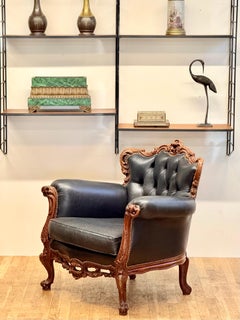 Exquisite French Baroque Style Leather Armchair – A Timeless Masterpiece