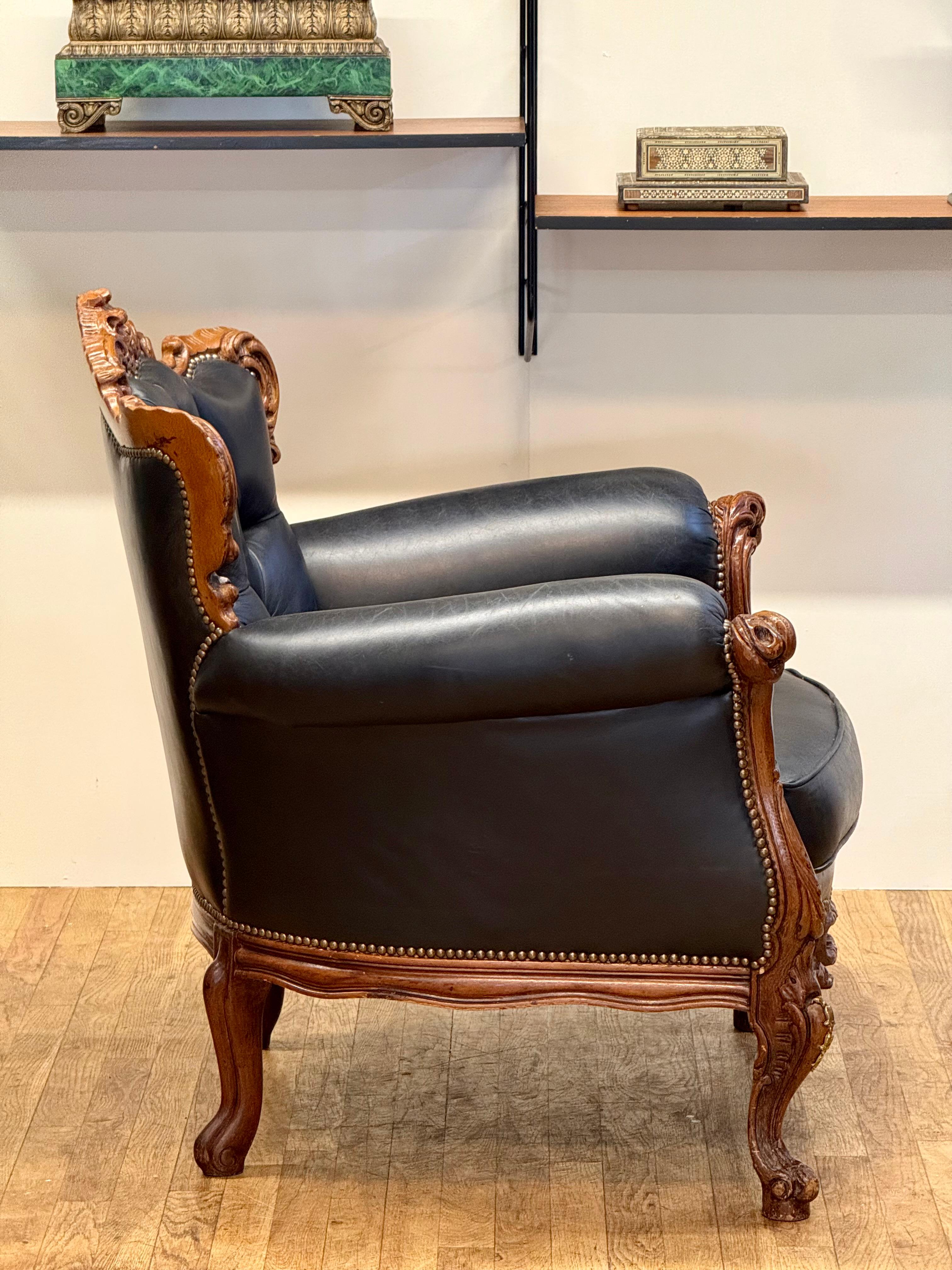 Exquisite French Baroque Style Leather Armchair – A Timeless Masterpiece For Sale 1