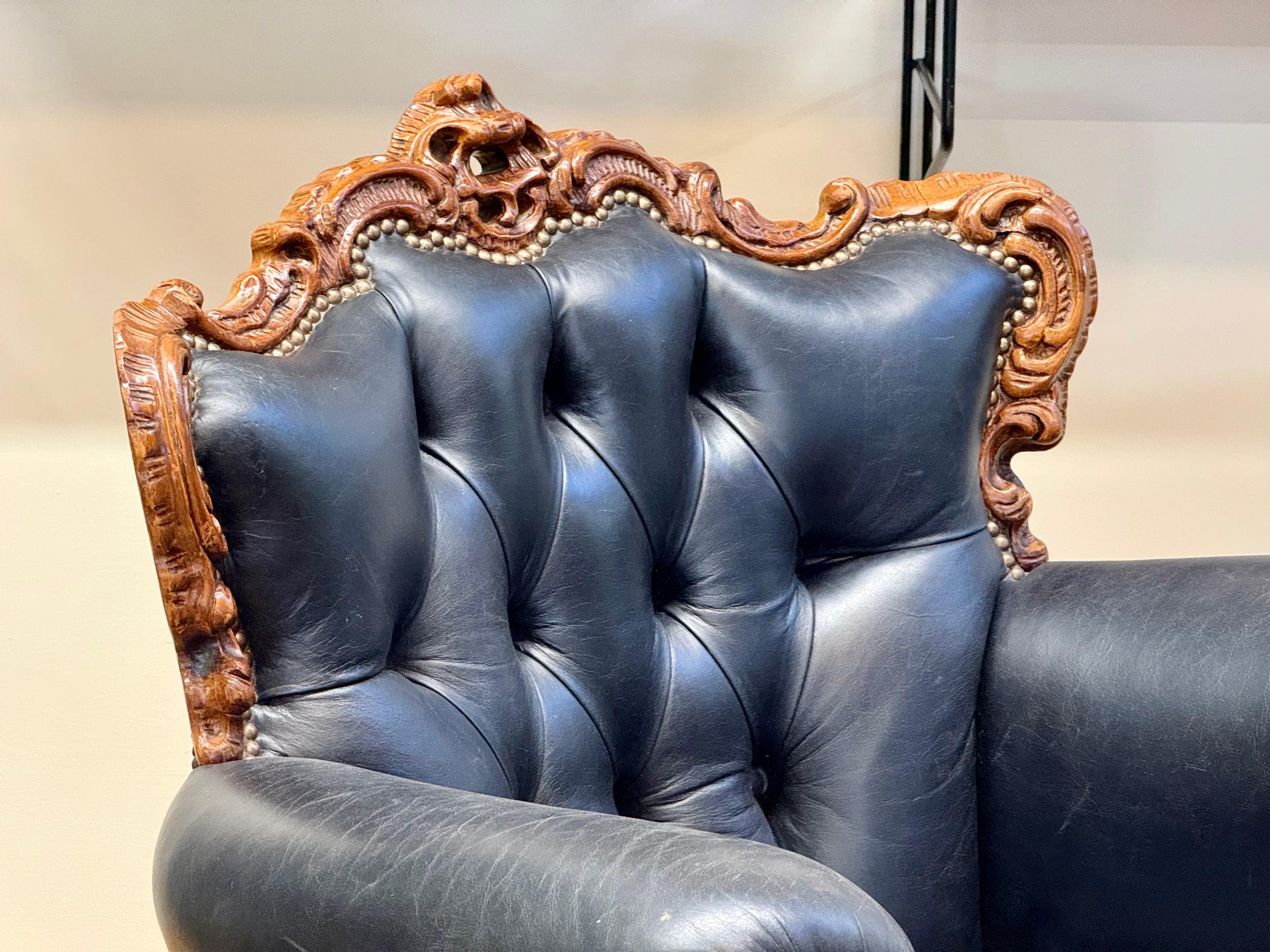 Exquisite French Baroque Style Leather Armchair – A Timeless Masterpiece For Sale 2