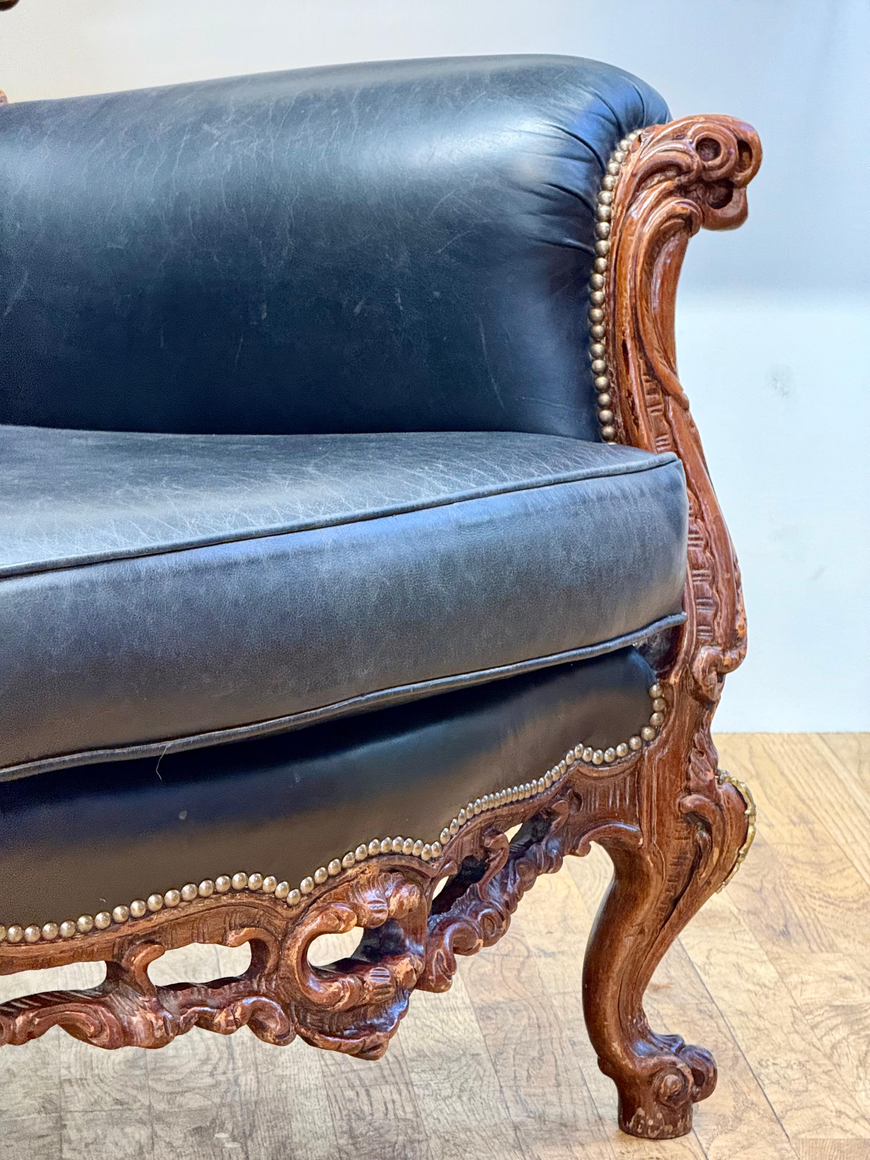 Exquisite French Baroque Style Leather Armchair – A Timeless Masterpiece For Sale 3