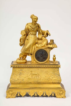 Exquisite French Charles X Ormolu Chinoiserie Figural Table Clock