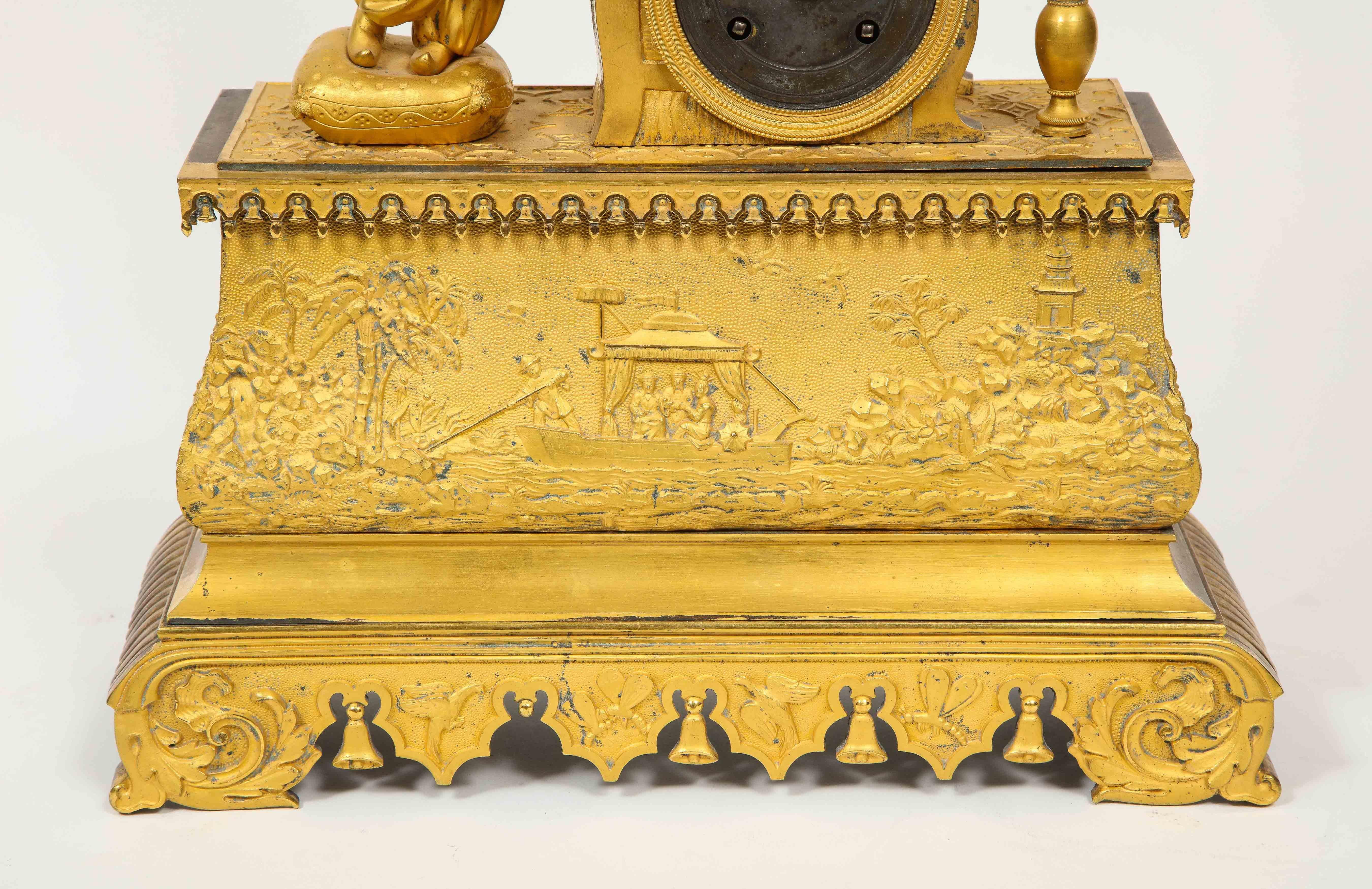 Exquisite French Charles X Ormolu Chinoiserie Figural Table Clock In Good Condition In New York, NY