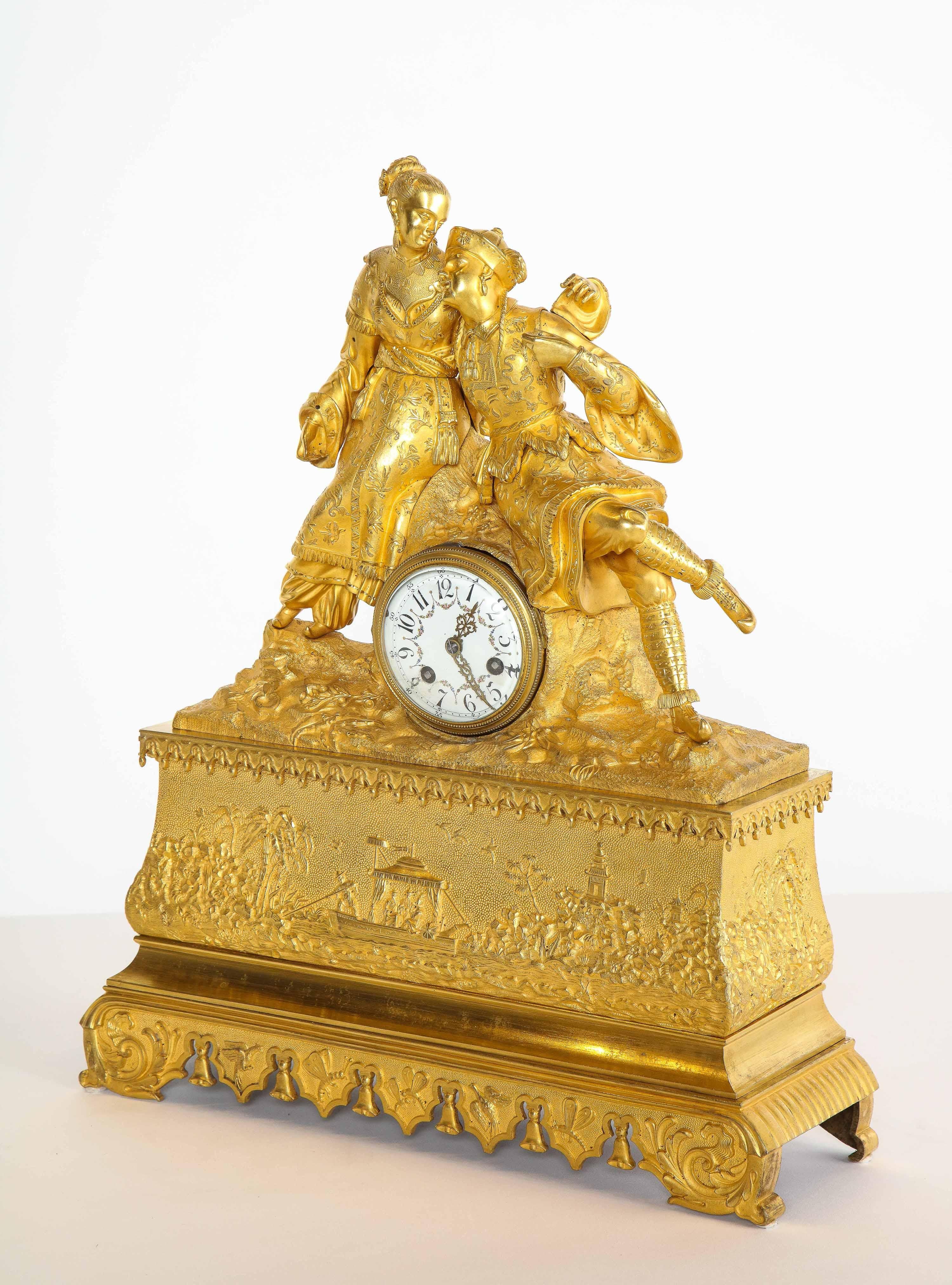Exquisite French Charles X Ormolu Chinoiserie Figural Table Clock In Good Condition In Queens, NY