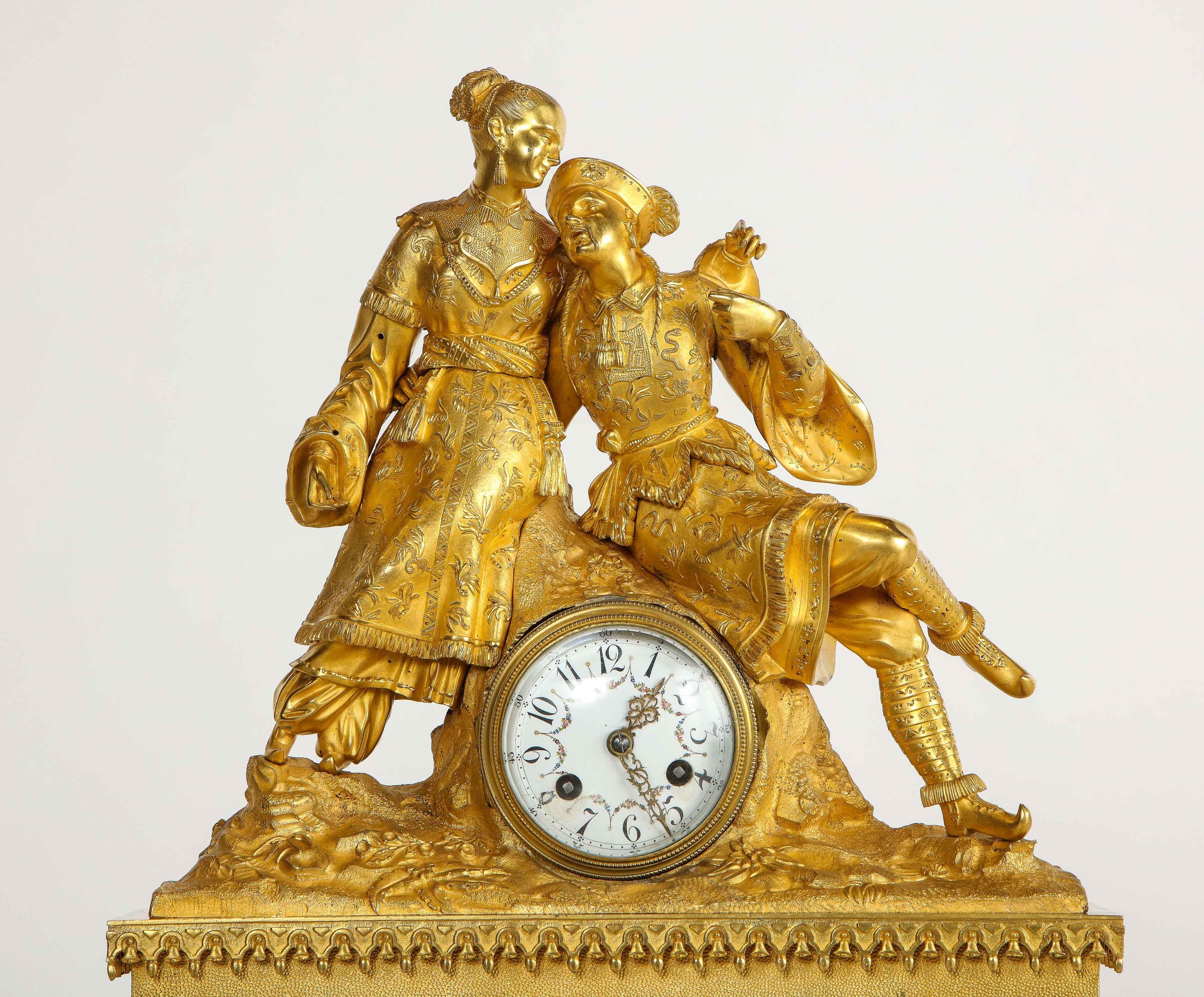 19th Century Exquisite French Charles X Ormolu Chinoiserie Figural Table Clock