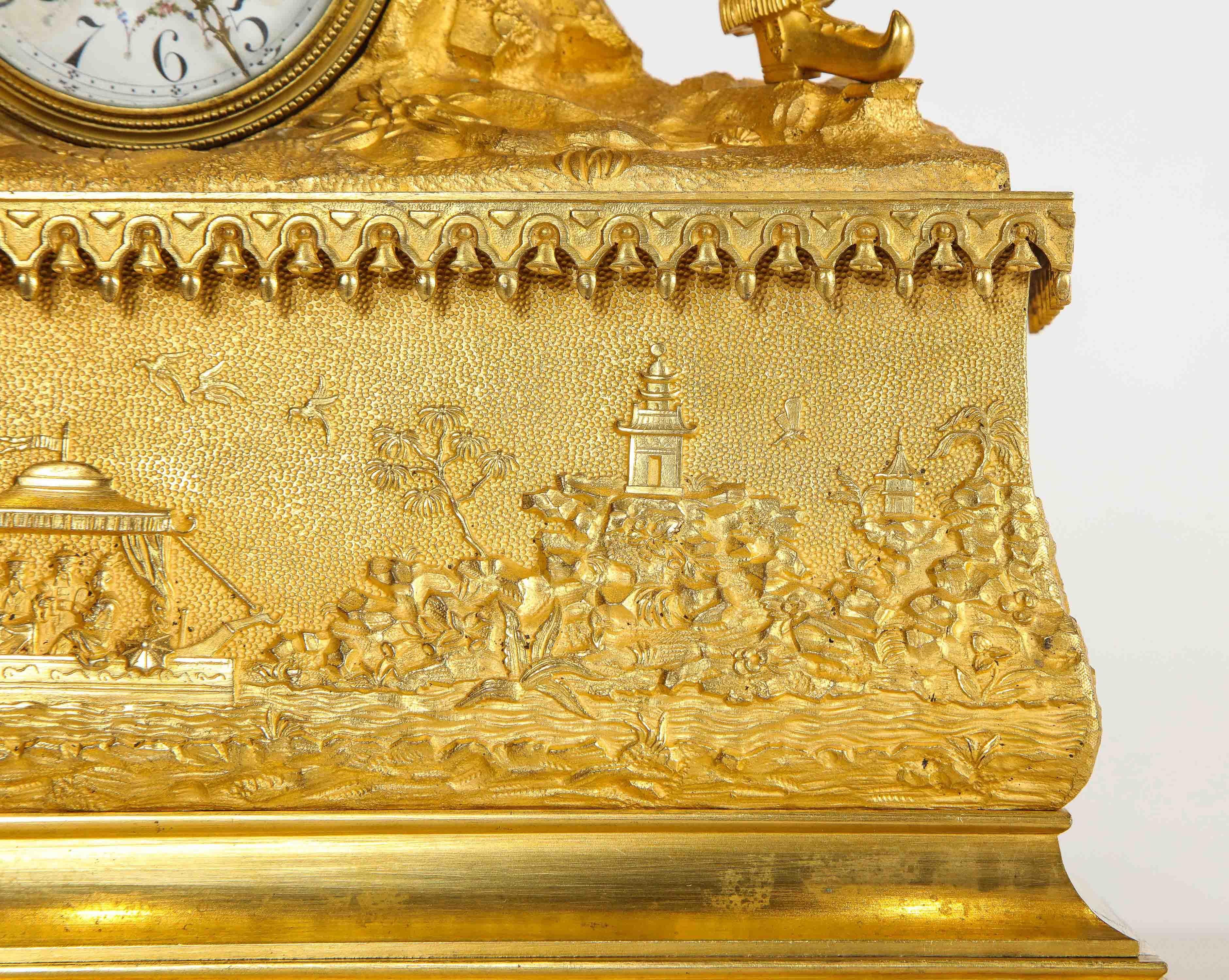Exquisite French Charles X Ormolu Chinoiserie Figural Table Clock 2