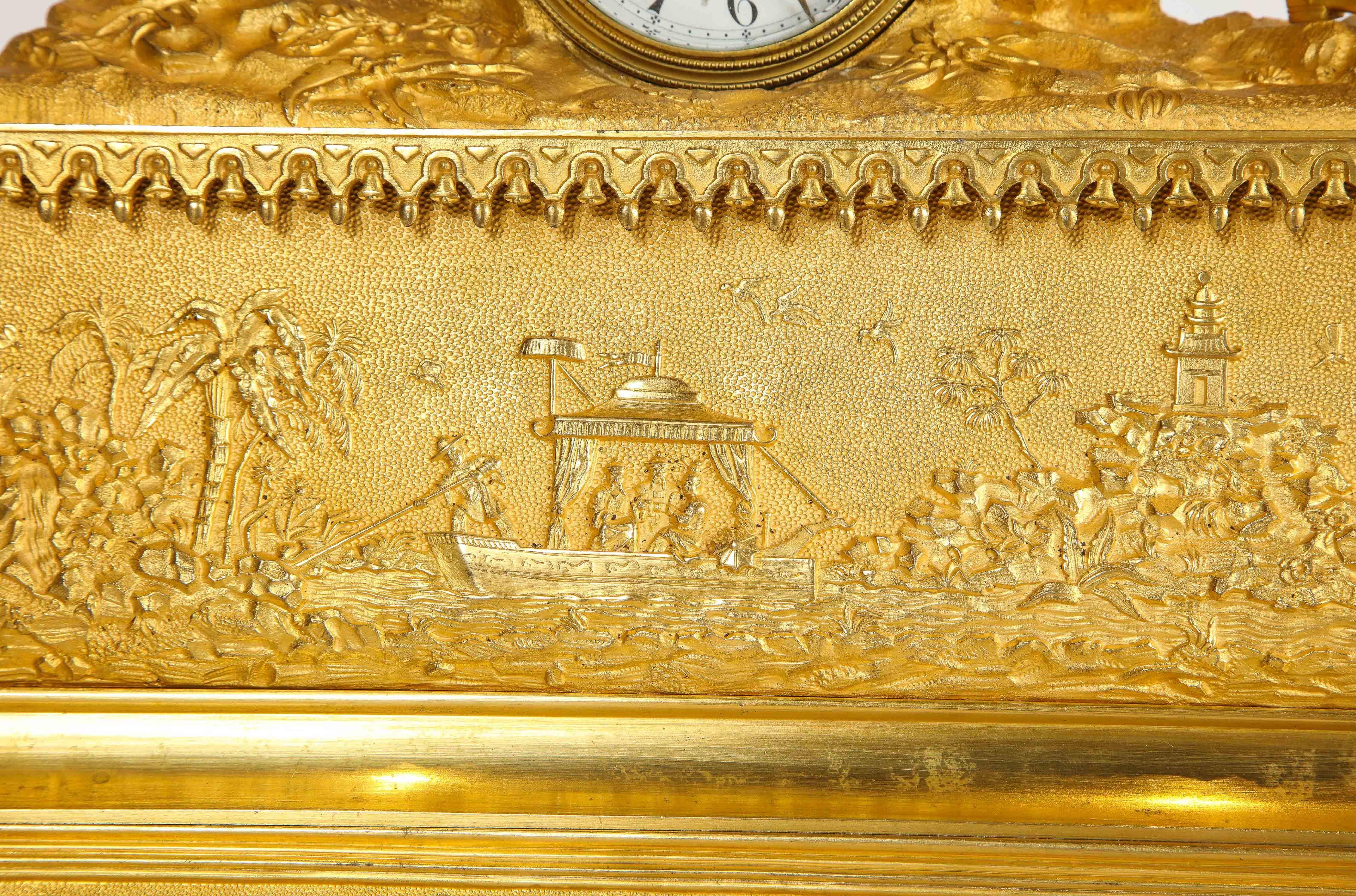 Exquisite French Charles X Ormolu Chinoiserie Figural Table Clock 3