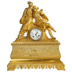 Antique Exquisite French Charles X Ormolu Chinoiserie Figural Table Clock