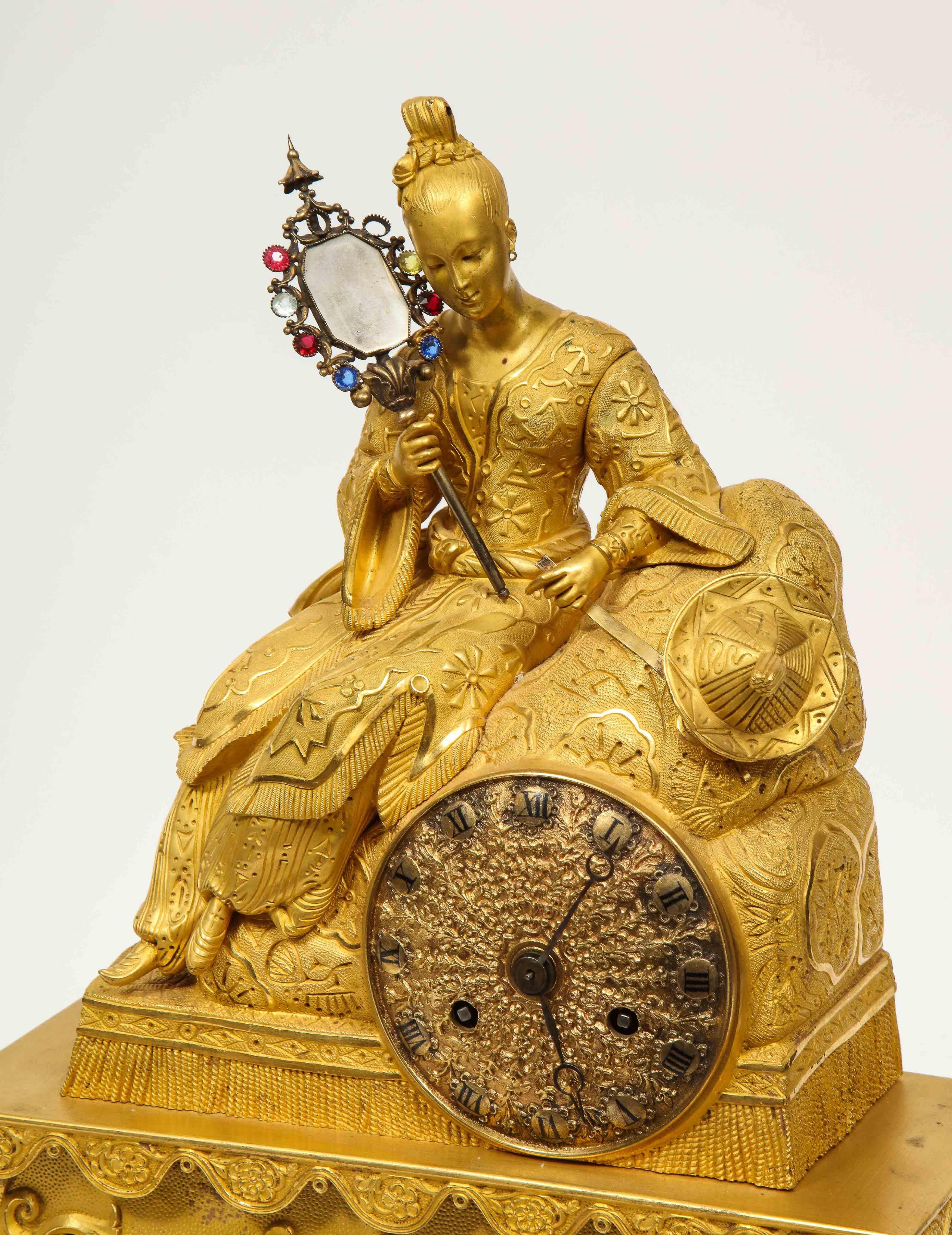 Exquisite French Charles X-Ormolu Jeweled Chinoiserie Figural Table Clock 5