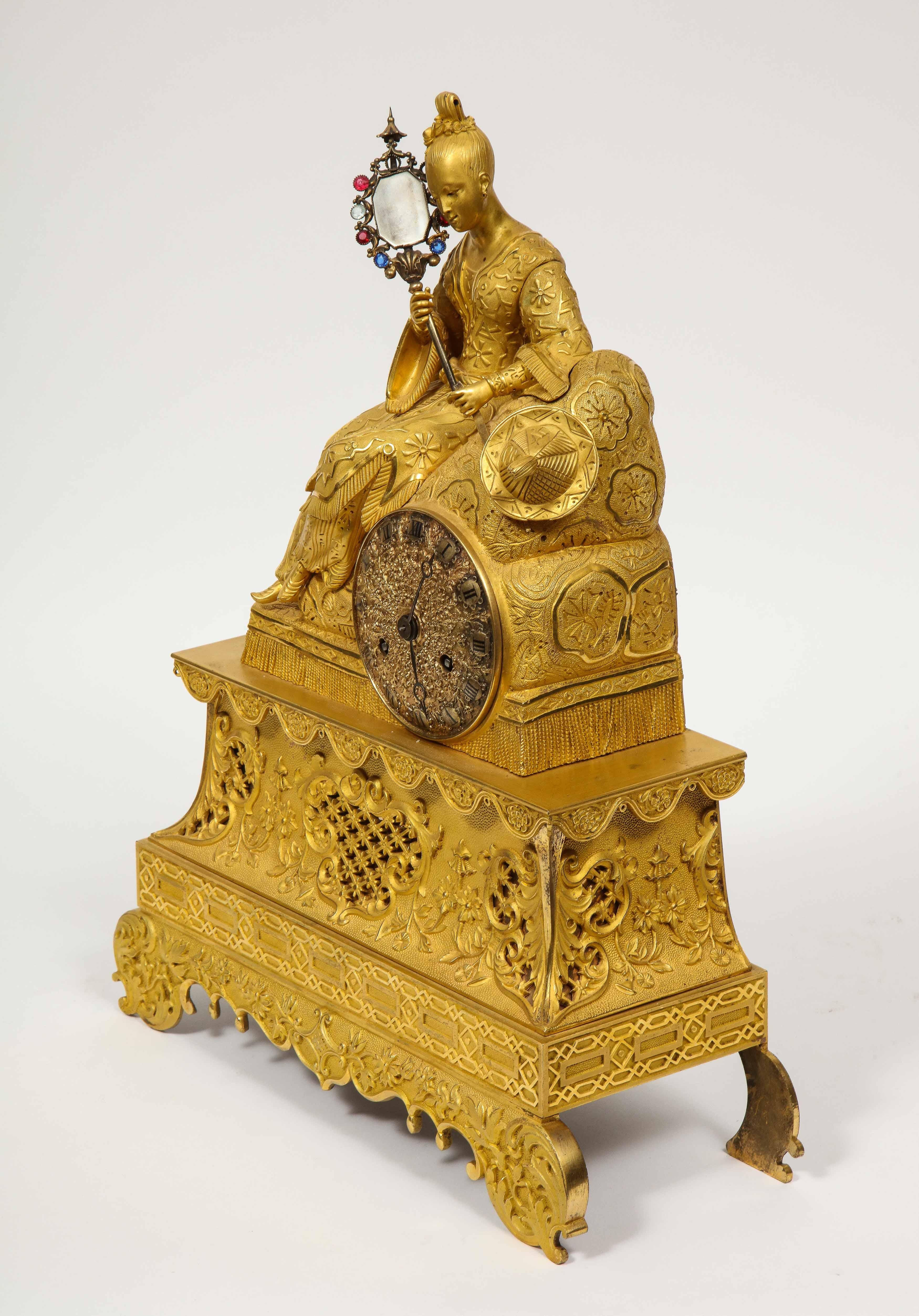 Exquisite French Charles X-Ormolu Jeweled Chinoiserie Figural Table Clock 7