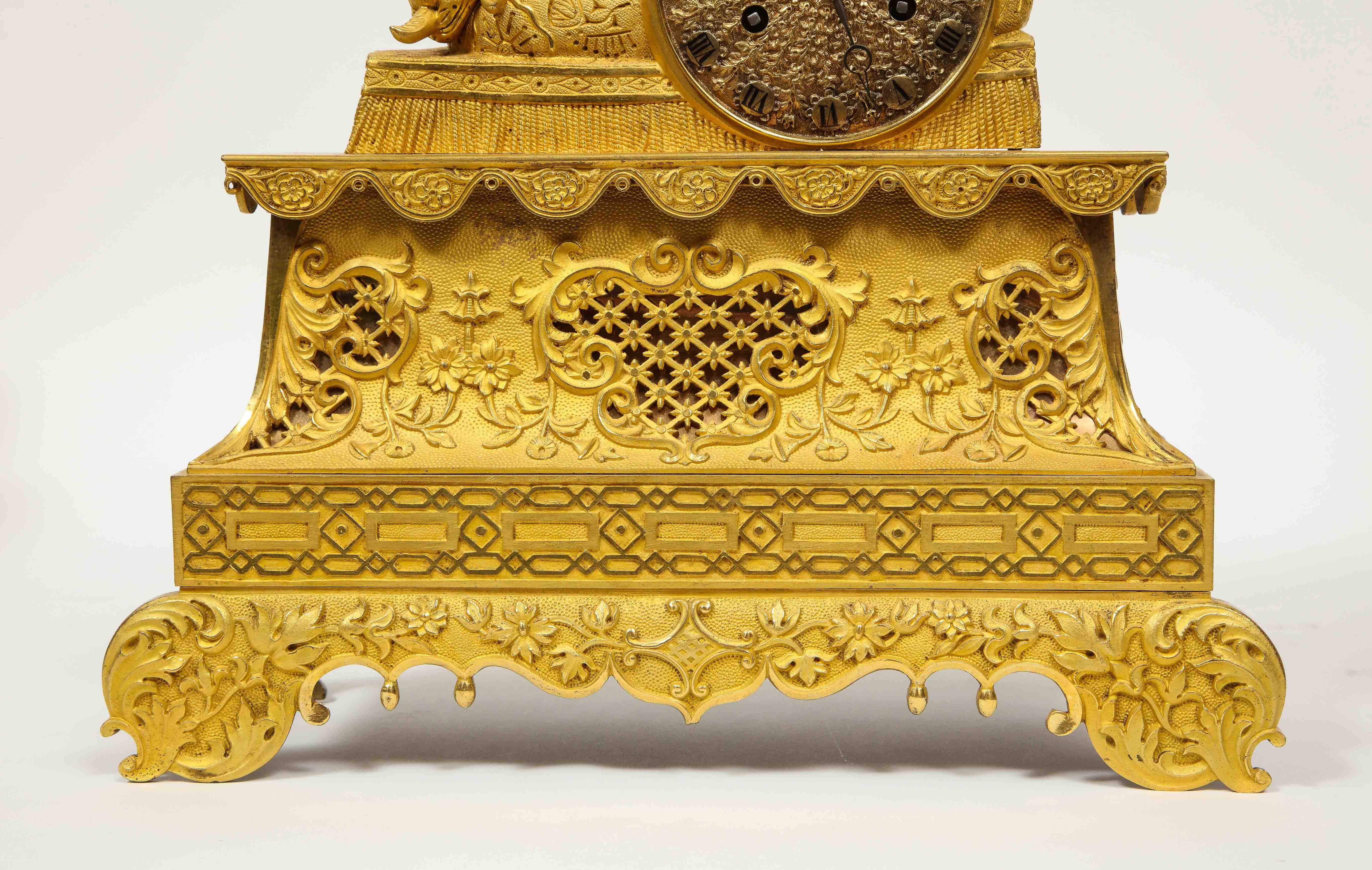 Exquisite French Charles X-Ormolu Jeweled Chinoiserie Figural Table Clock In Good Condition In New York, NY