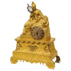 Antique Exquisite French Charles X-Ormolu Jeweled Chinoiserie Figural Table Clock