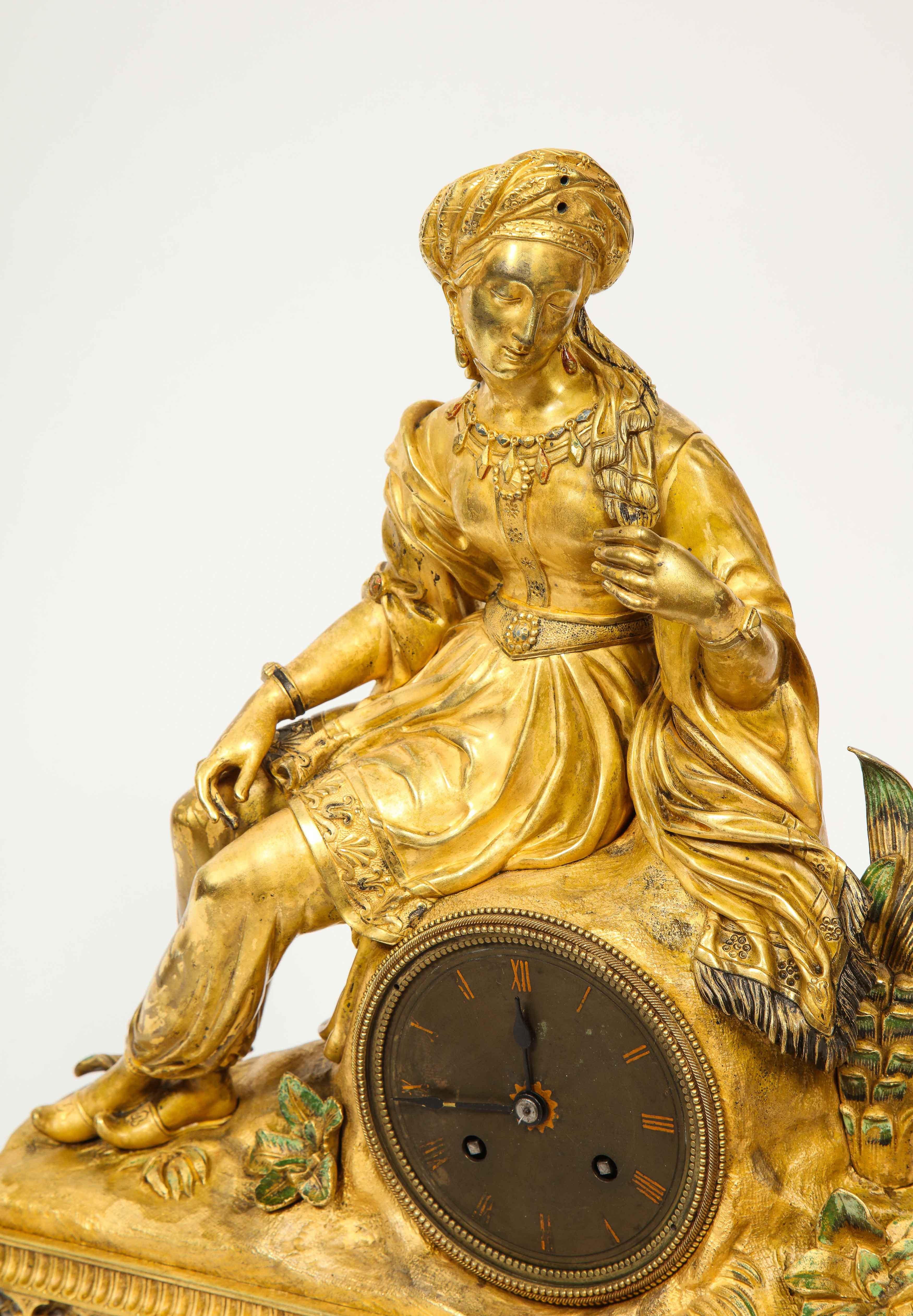 Exquisite French Charles X Ormolu Orientalist Sultana Figural Table Clock 5