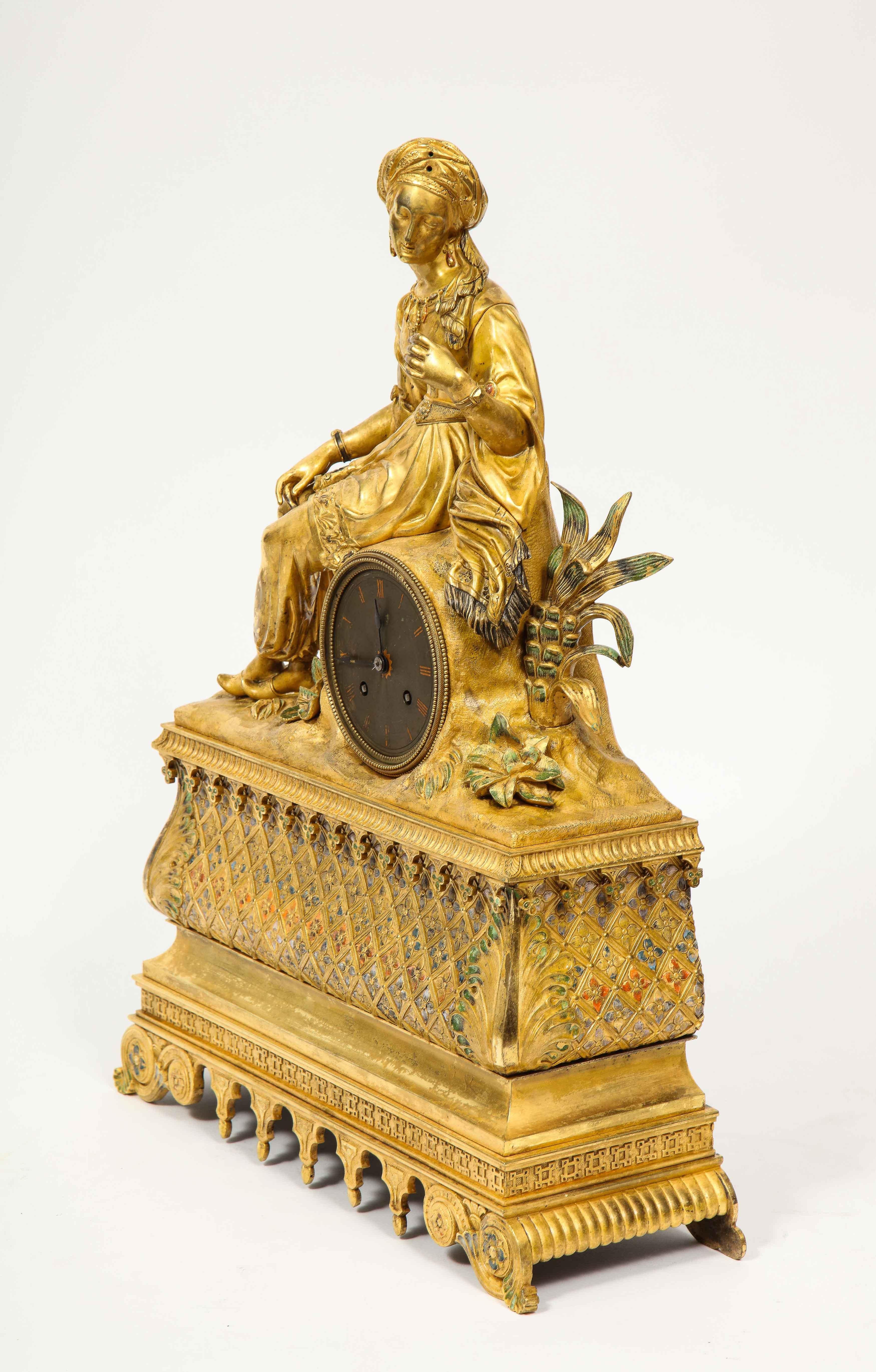 Exquisite French Charles X Ormolu Orientalist Sultana Figural Table Clock 7
