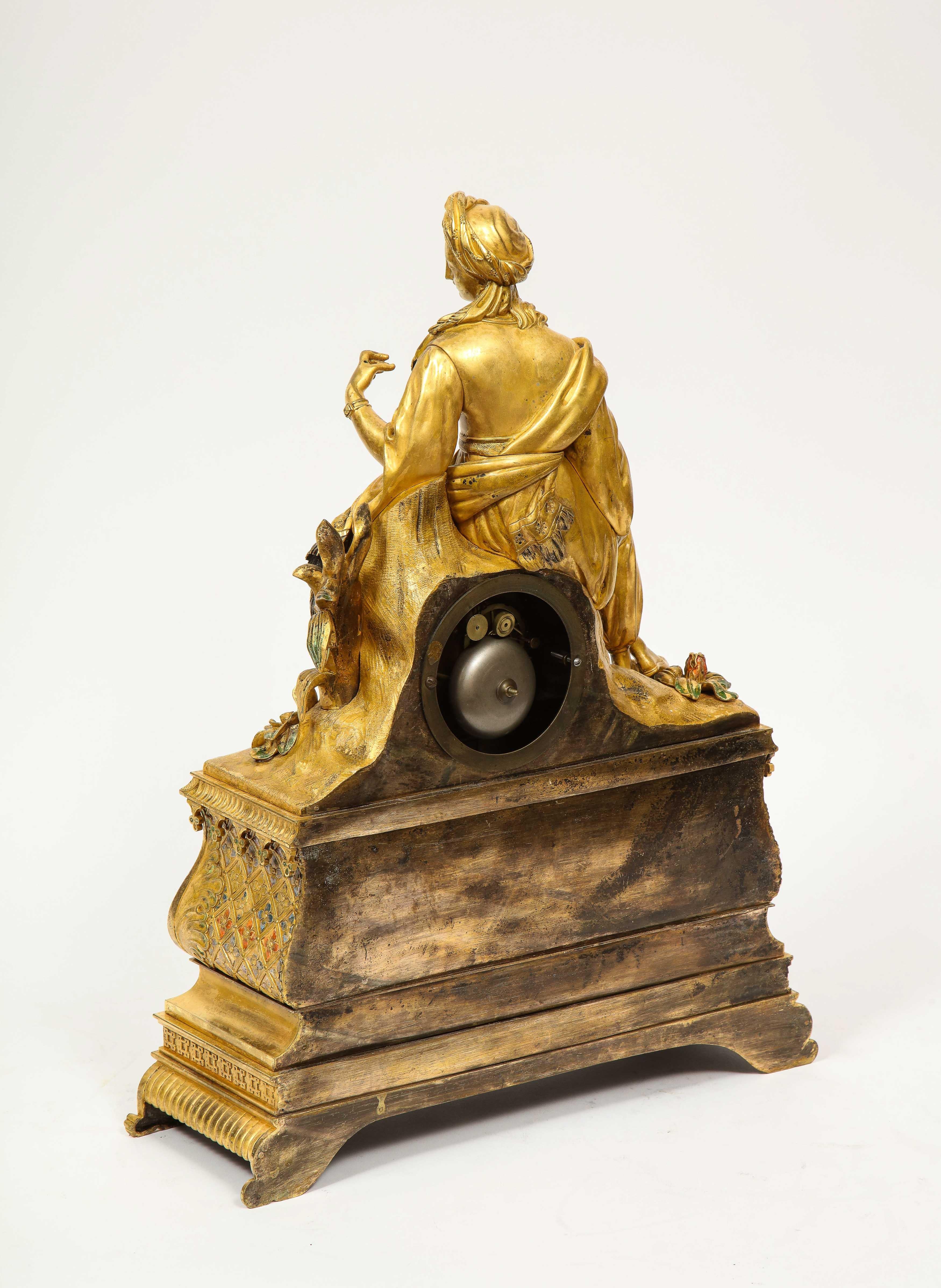 Exquisite French Charles X Ormolu Orientalist Sultana Figural Table Clock 9