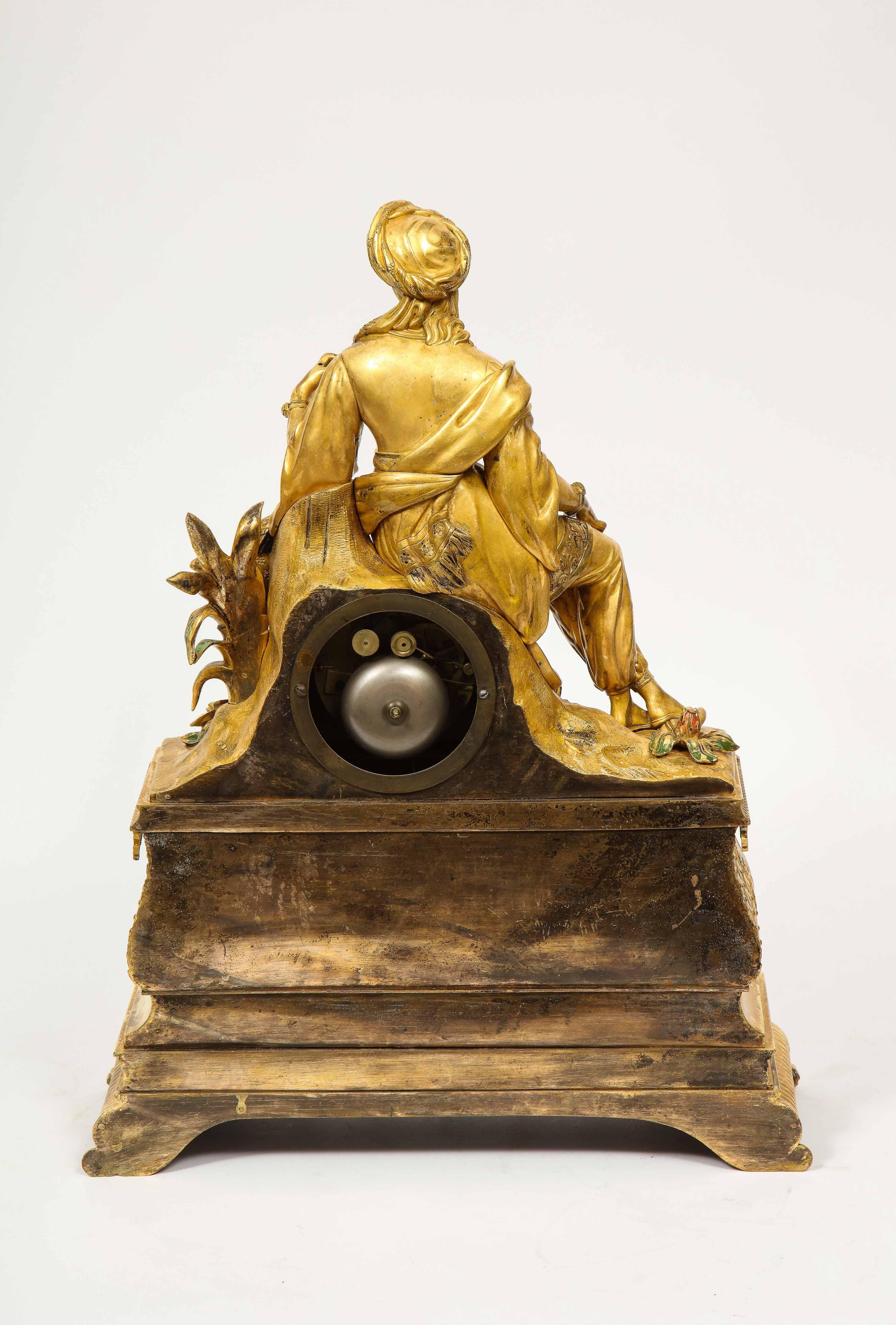 Exquisite French Charles X Ormolu Orientalist Sultana Figural Table Clock 10