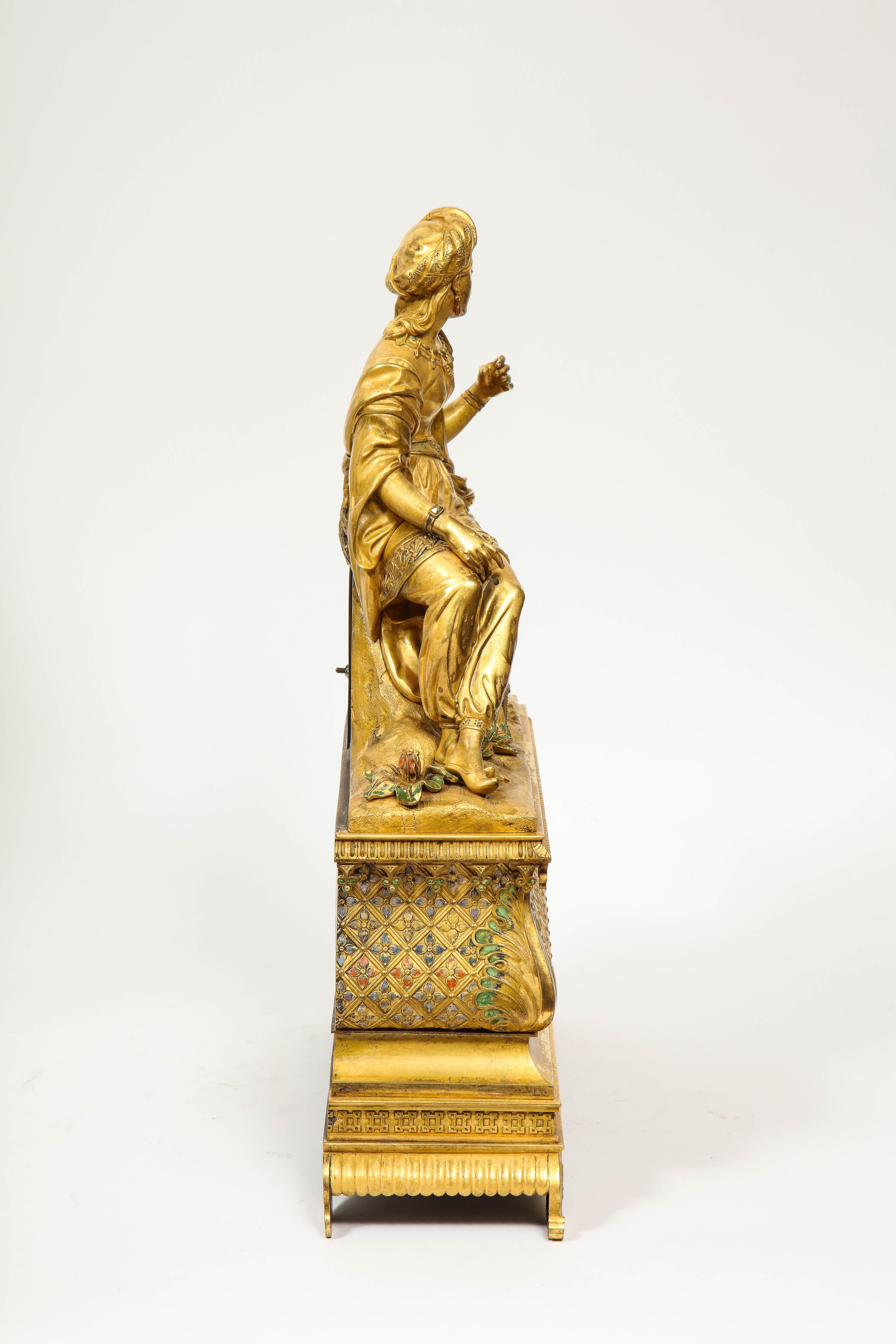 Exquisite French Charles X Ormolu Orientalist Sultana Figural Table Clock 12