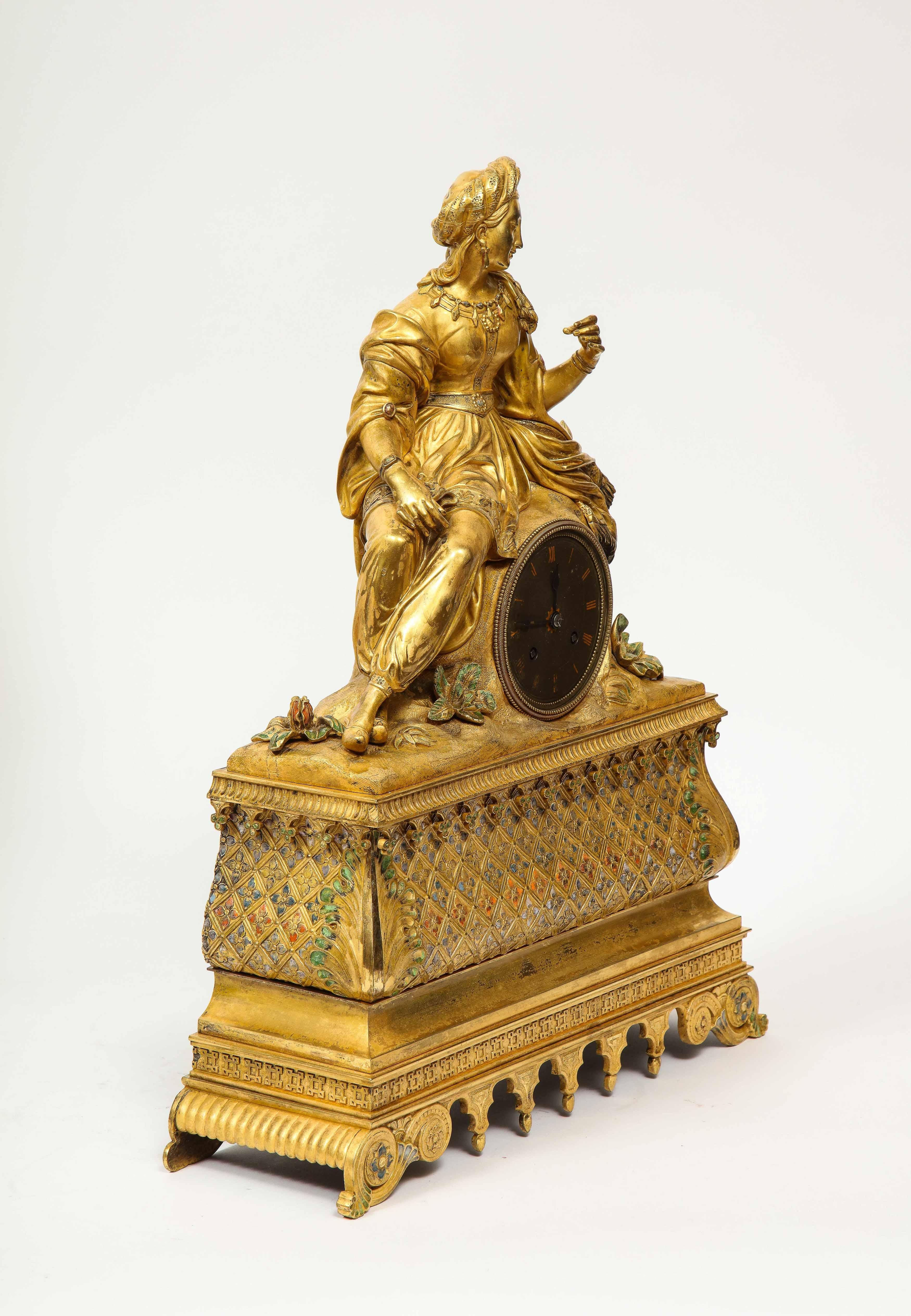 Exquisite French Charles X Ormolu Orientalist Sultana Figural Table Clock 13