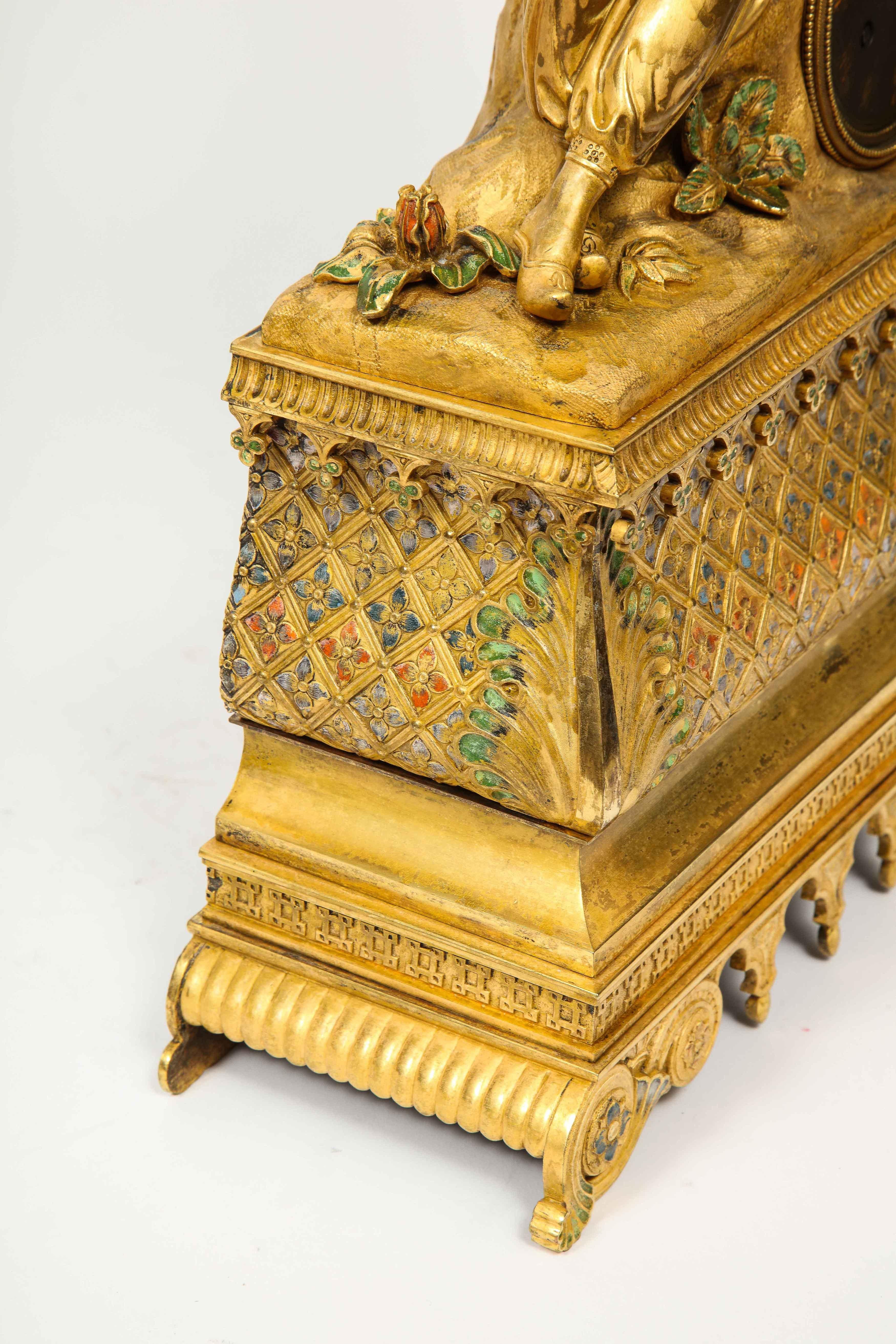 Exquisite French Charles X Ormolu Orientalist Sultana Figural Table Clock 14