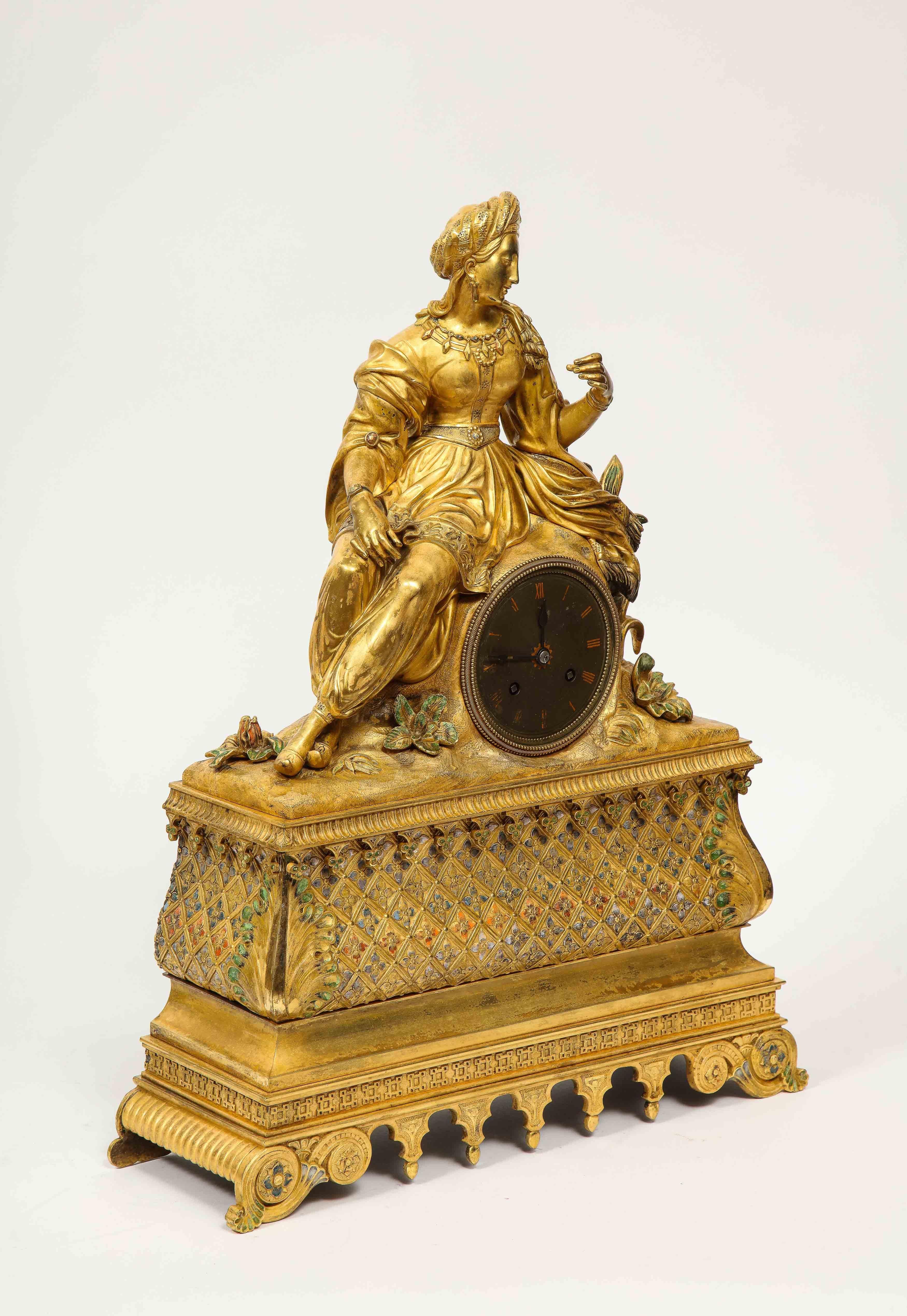 Exquisite French Charles X Ormolu Orientalist Sultana Figural Table Clock 15