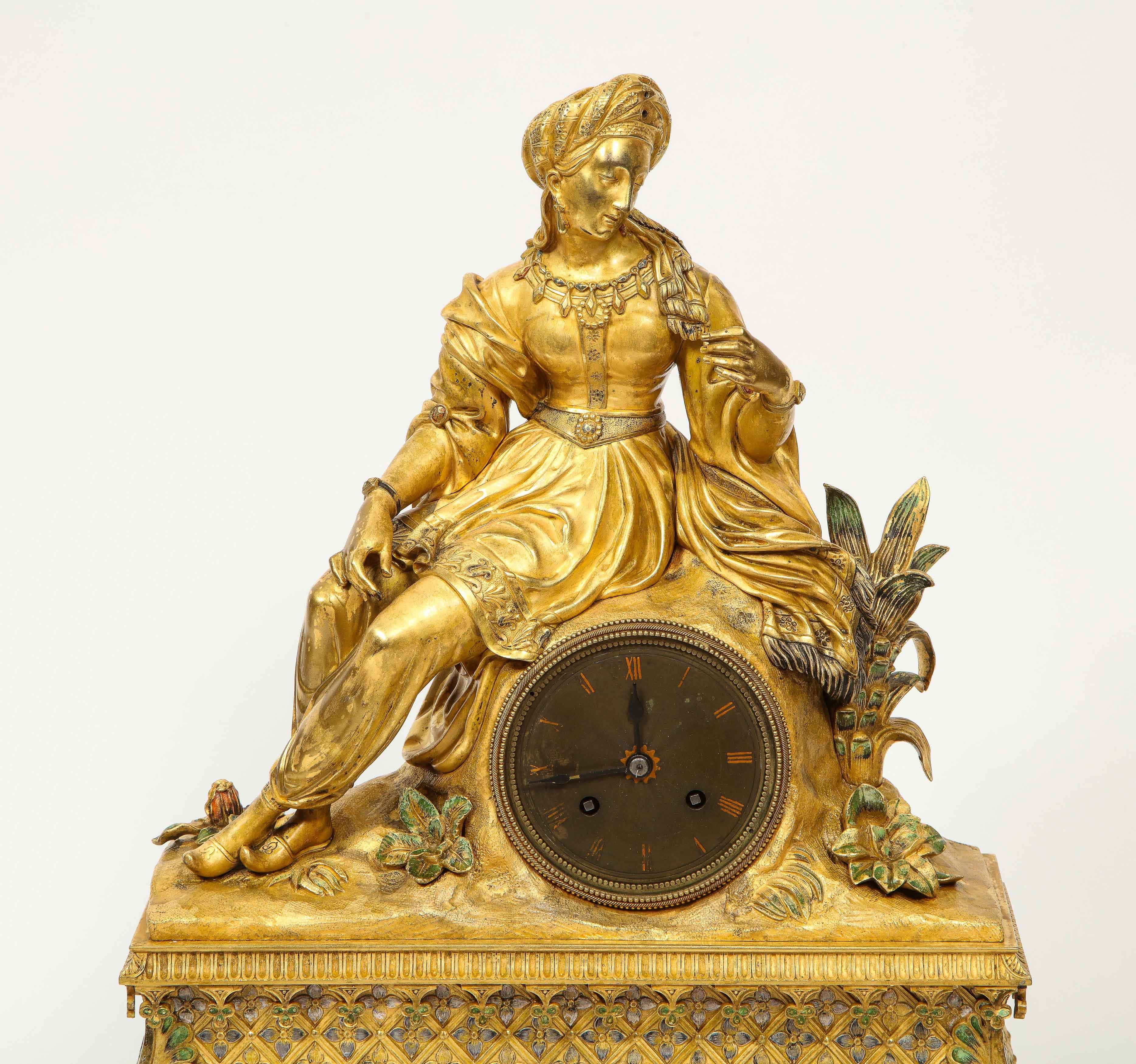 Exquisite French Charles X Ormolu Orientalist Sultana Figural Table Clock In Good Condition In Queens, NY