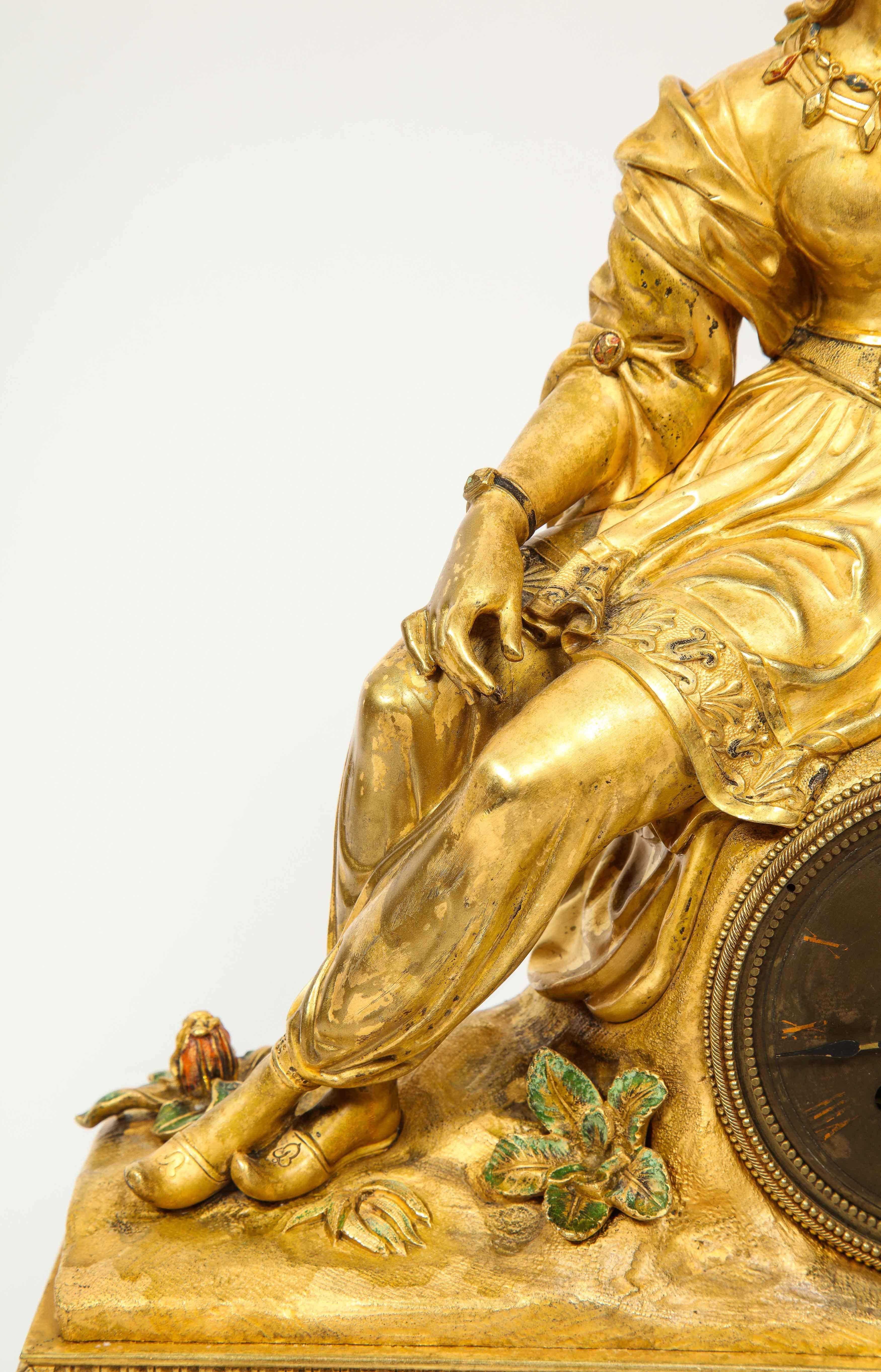 Exquisite French Charles X Ormolu Orientalist Sultana Figural Table Clock 2