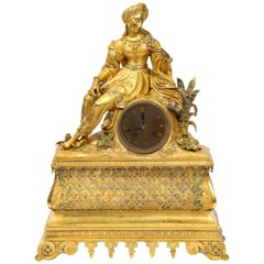 Exquisite French Charles X Ormolu Orientalist Sultana Figural Table Clock