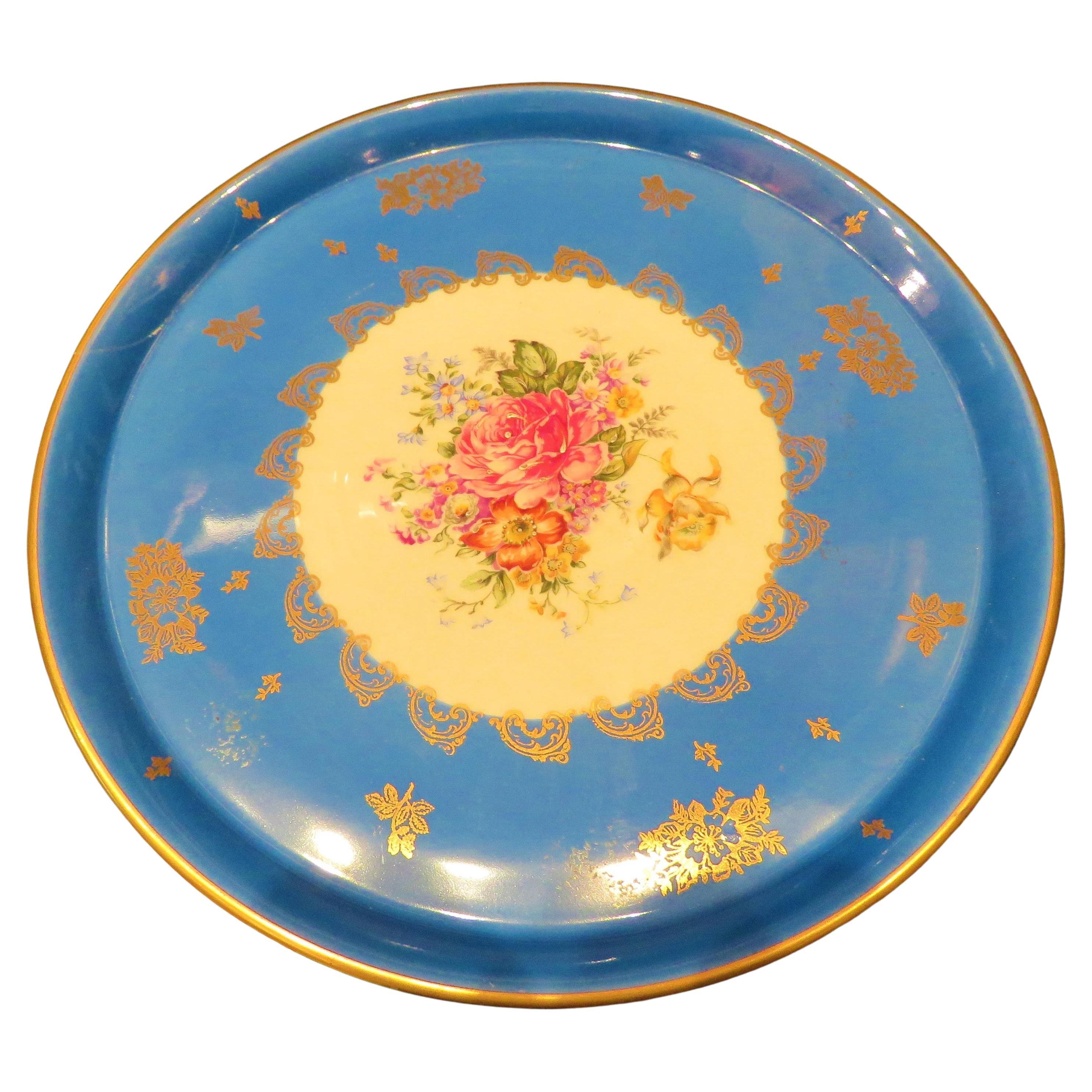 Exquisite French Floral Scroll Handpainted Sevres Style Limoges Cake Centerpiece For Sale