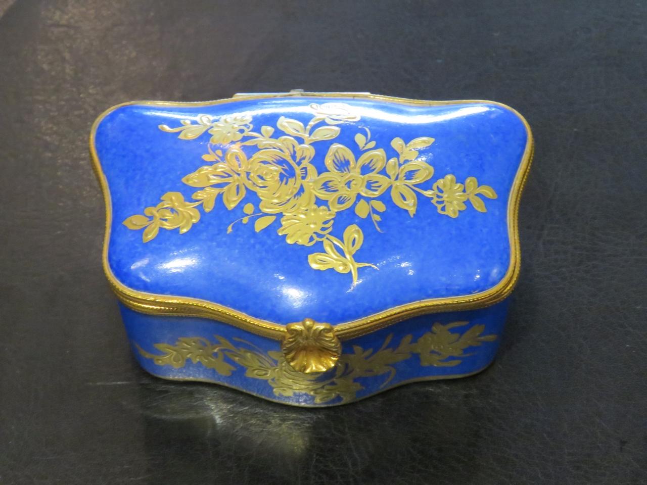 The Following Item that we are offering is A Rare and Impressive Magnificent and Exquisite Rare Large Handpainted Sevres Style Limoges Stamped Porcelain and Bronze Jewelry Box. Outstandingly done with Magnificent Drawings of Gold Floal Wreaths Leaf
