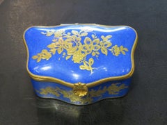 Exquisite French Floral Scroll Sevres Style Cobalt Bronze Limoges Jewelry Box