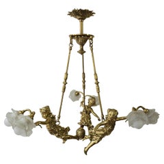 Exquisite French Gilt Bronze Chandelier with Cherubs Putti