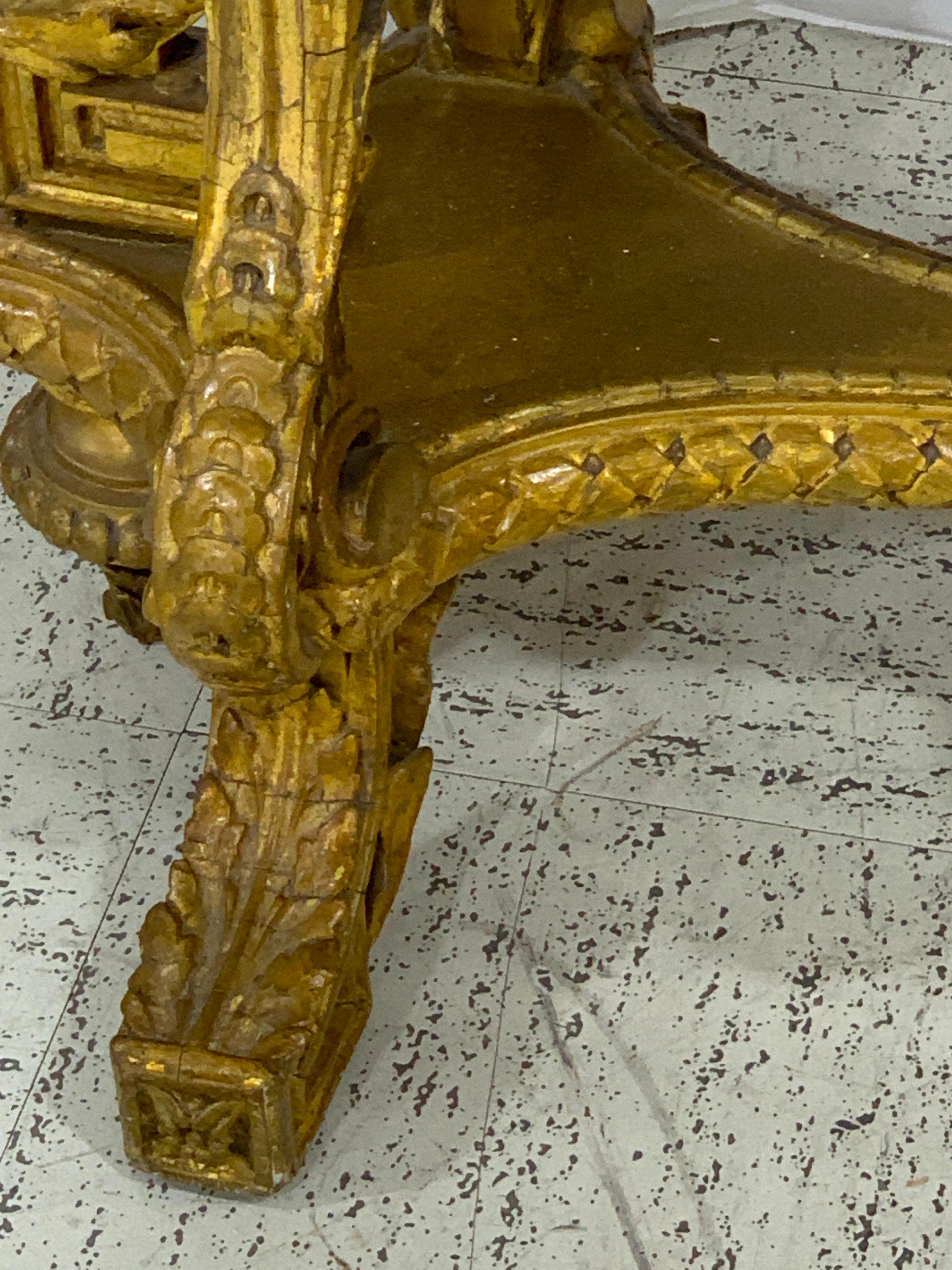Exquisite French Giltwood Swinging Putto Marble Top Table/ Ferner In Good Condition For Sale In West Palm Beach, FL