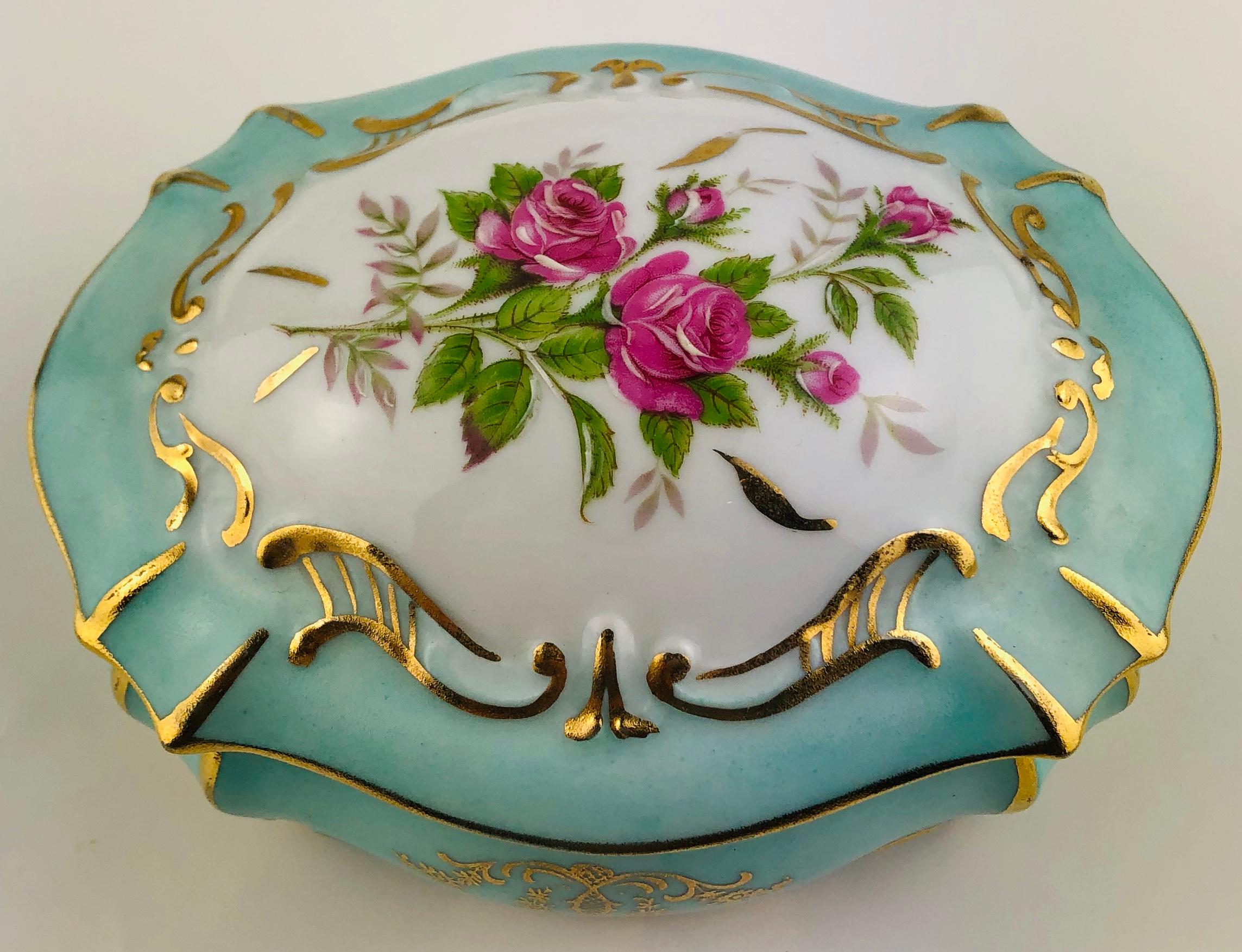 Art Deco Exquisite French Limoges Hand Painted Gold Trim Trinket or Jewelry Box