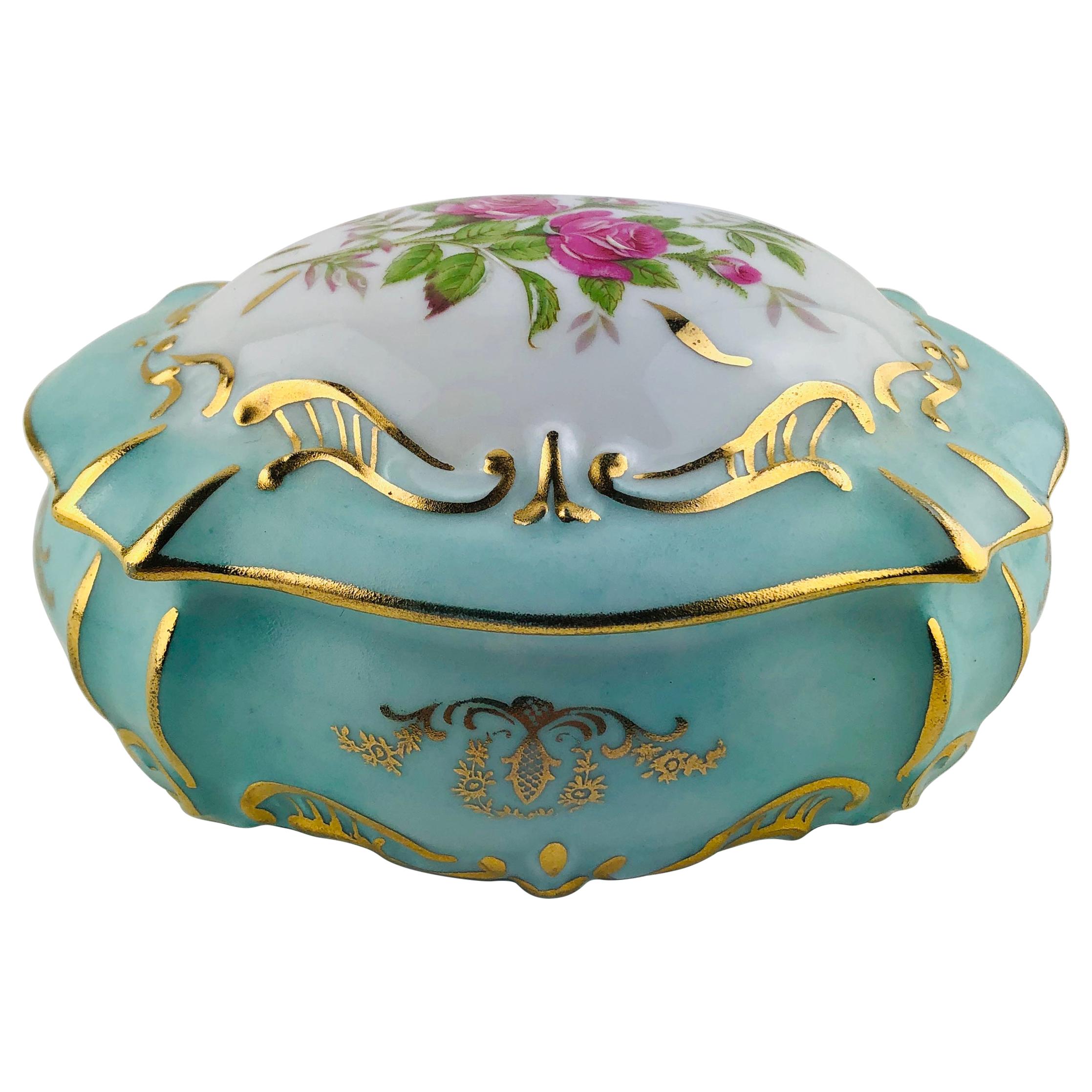 Exquisite French Limoges Hand Painted Gold Trim Trinket or Jewelry Box