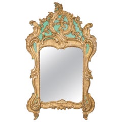 Exquisite French Louis XV Green Painted and Parcel-Gilt Mirror