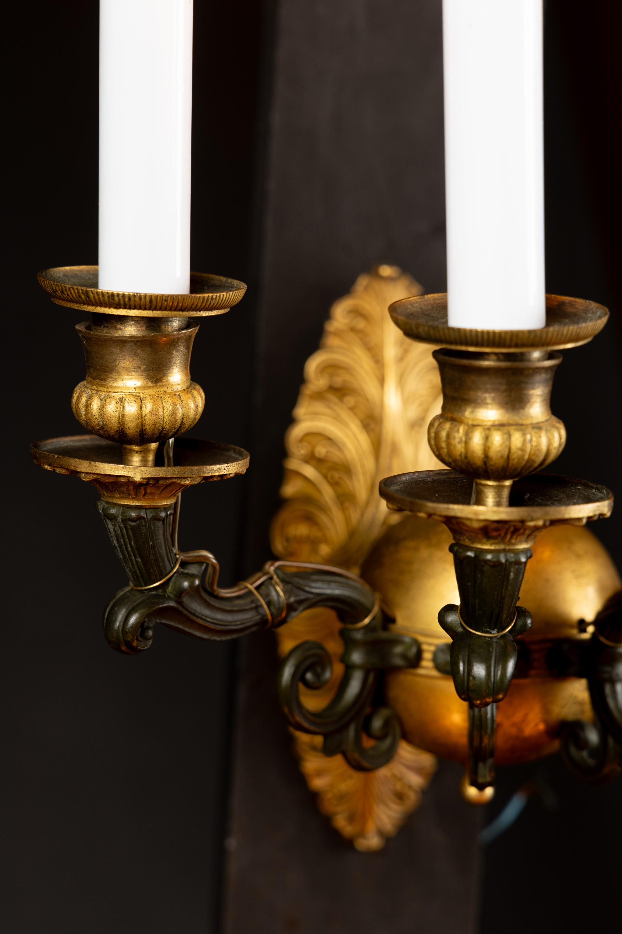 Exquisite French Mid-19th Century Empire Bronze and Patinated Bronze Sconces In Good Condition For Sale In New Orleans, LA