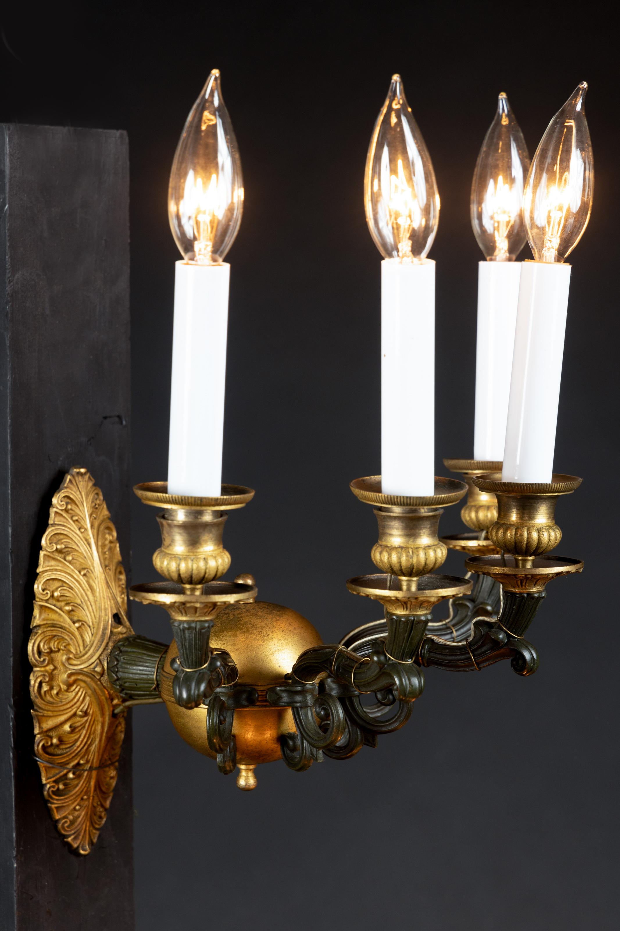 Exquisite French Mid-19th Century Empire Bronze and Patinated Bronze Sconces For Sale 1