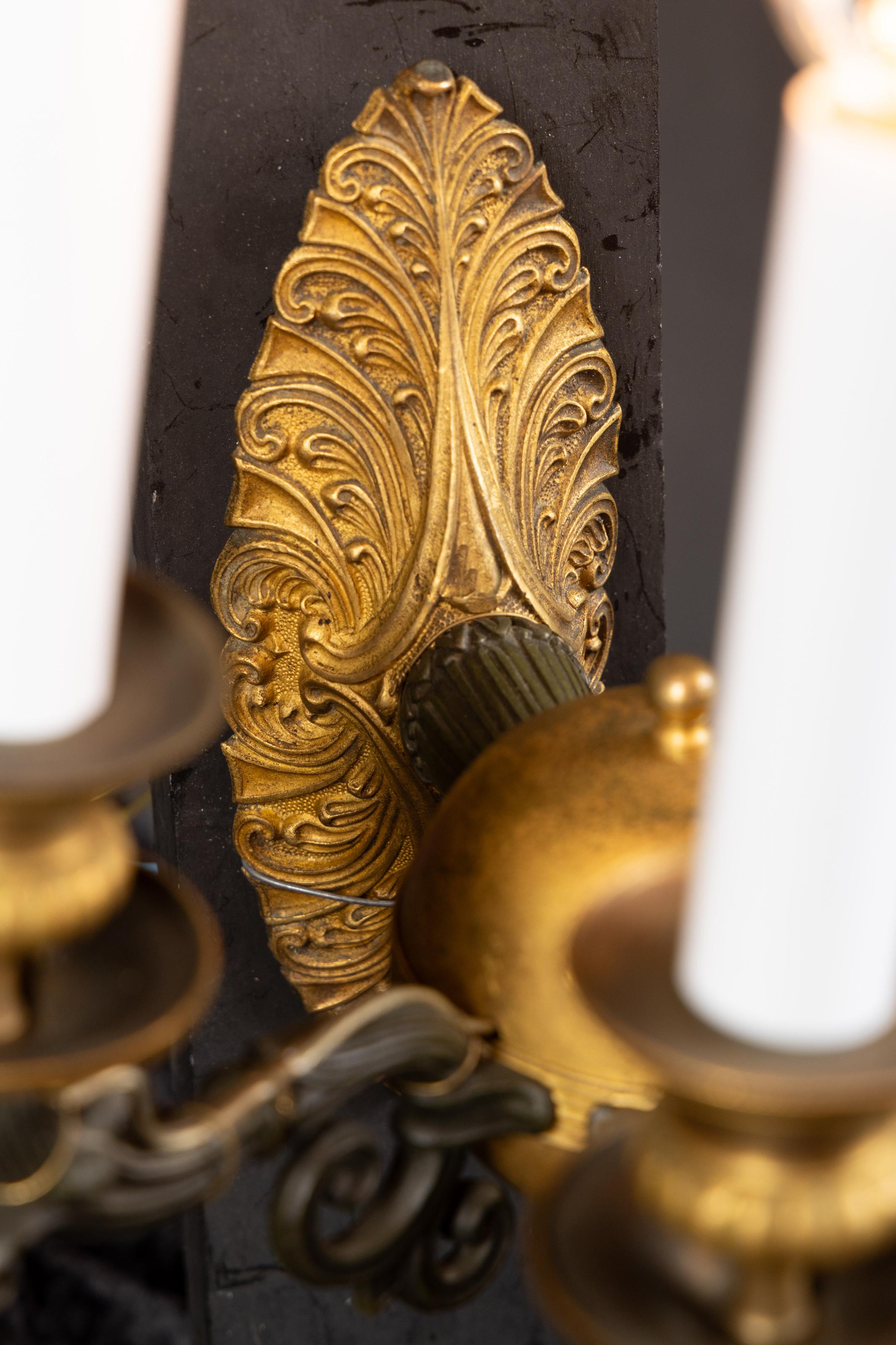 Exquisite French Mid-19th Century Empire Bronze and Patinated Bronze Sconces For Sale 2