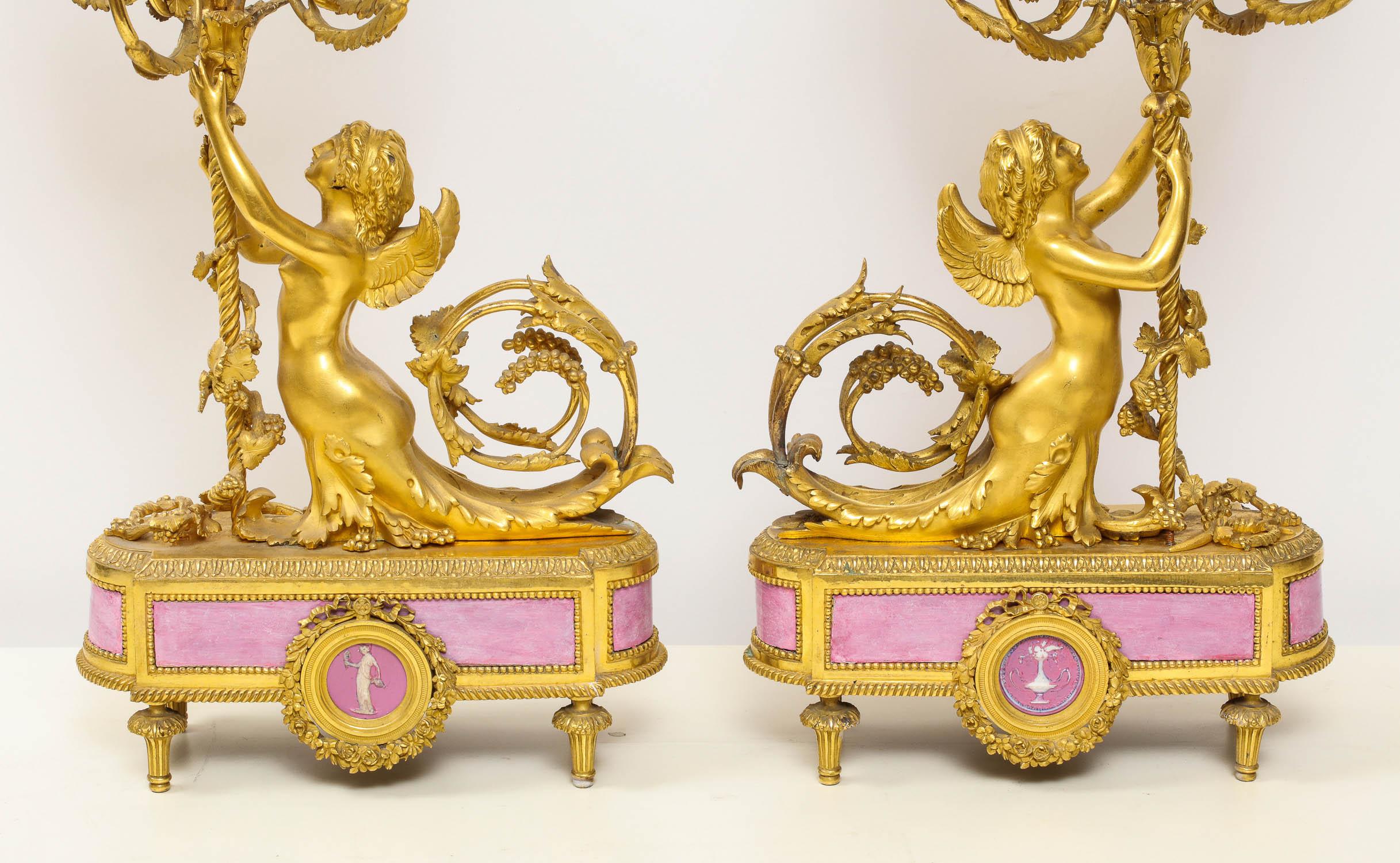 Exquisite French Ormolu and Pink Porcelain Clock Set after Francois Remond 7