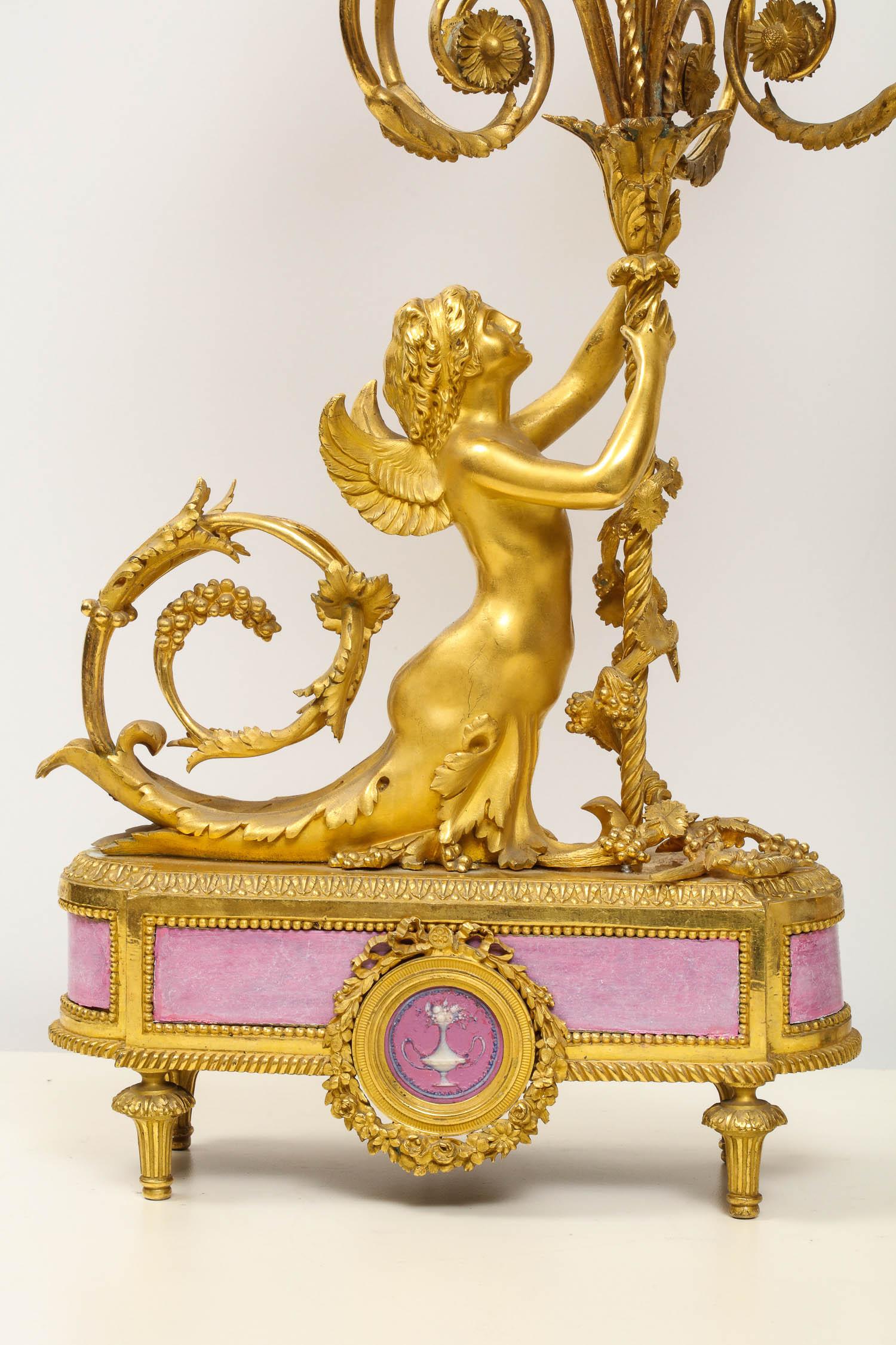 Exquisite French Ormolu and Pink Porcelain Clock Set after Francois Remond 10