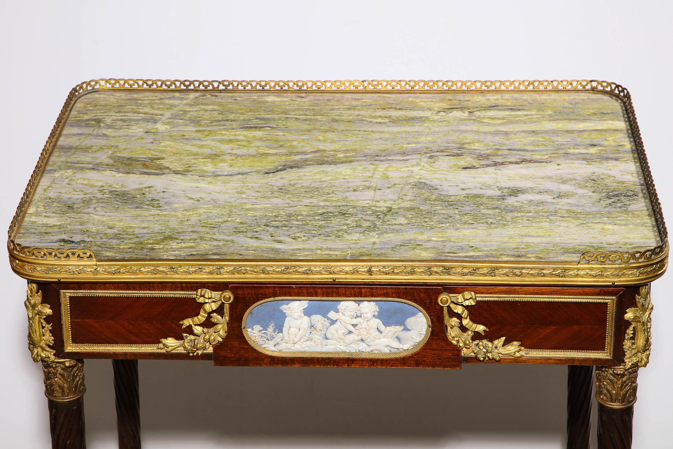 Napoleon III Exquisite French Ormolu and Wedgewood Mounted Table with Marble Top, circa 1880