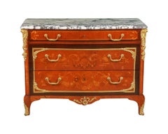 Exquisite French Ormolu-Mounted Mahogany Parquetry Marble-Top Commode C. 1870