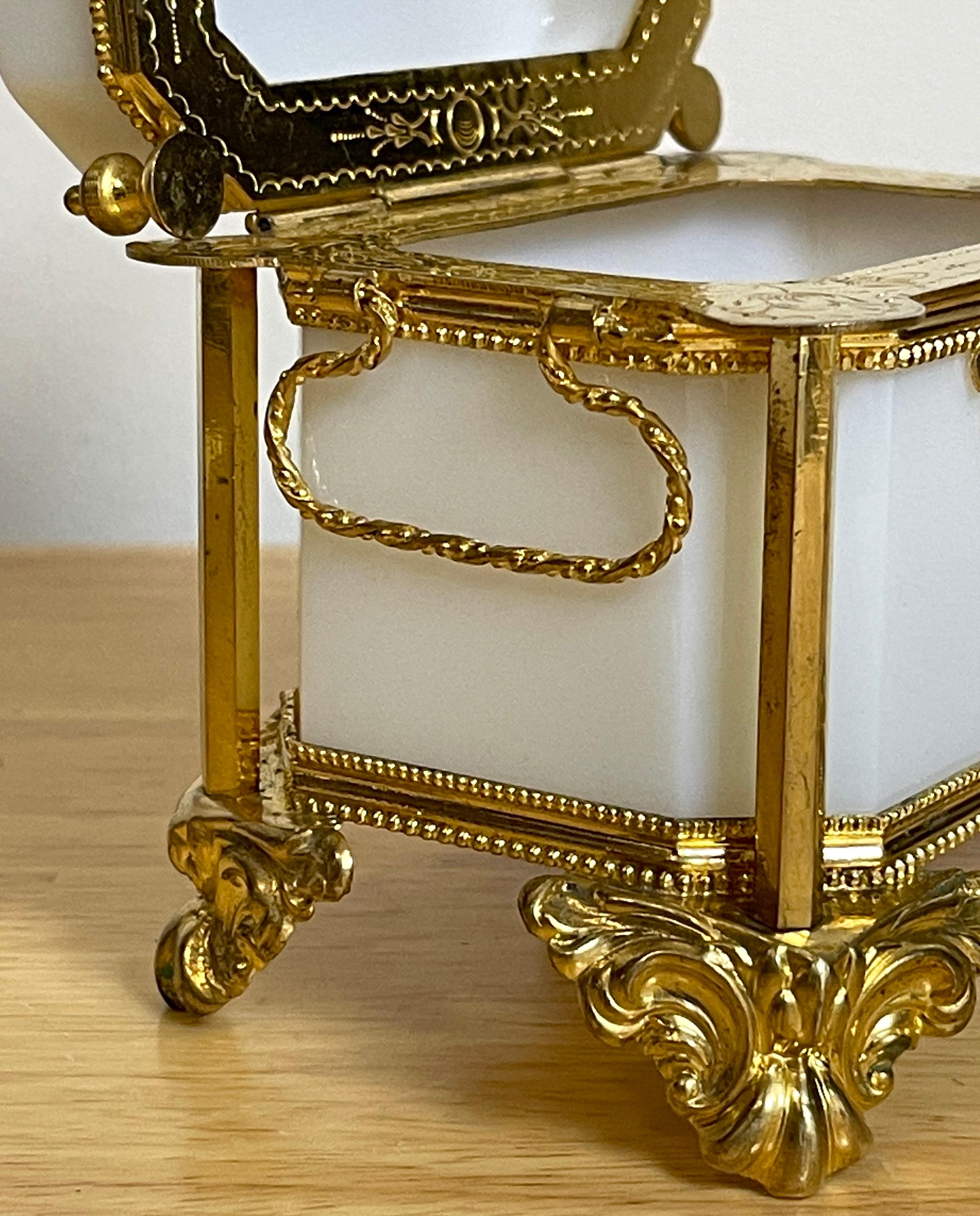 Exquisite French Ormolu Mounted White Opaline Diminutive Box, C 1865 4